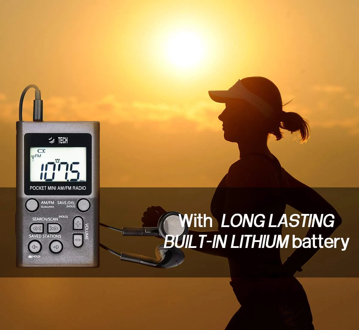 BTECH MPR-AF1 AM FM Personal Radio with Two Types of Stereo Headphones, Clock, Great Reception and Long Battery Life, Mini Pocket Walkman Radio with Headphones (Silver) MPR-AF1 Radio Silver - Image 3
