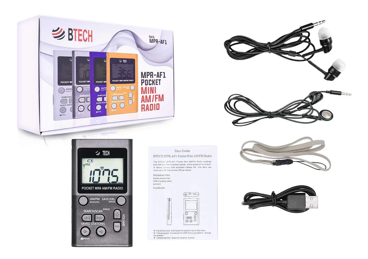 BTECH MPR-AF1 AM FM Personal Radio with Two Types of Stereo Headphones, Clock, Great Reception and Long Battery Life, Mini Pocket Walkman Radio with Headphones (Silver) MPR-AF1 Radio Silver - Image 6