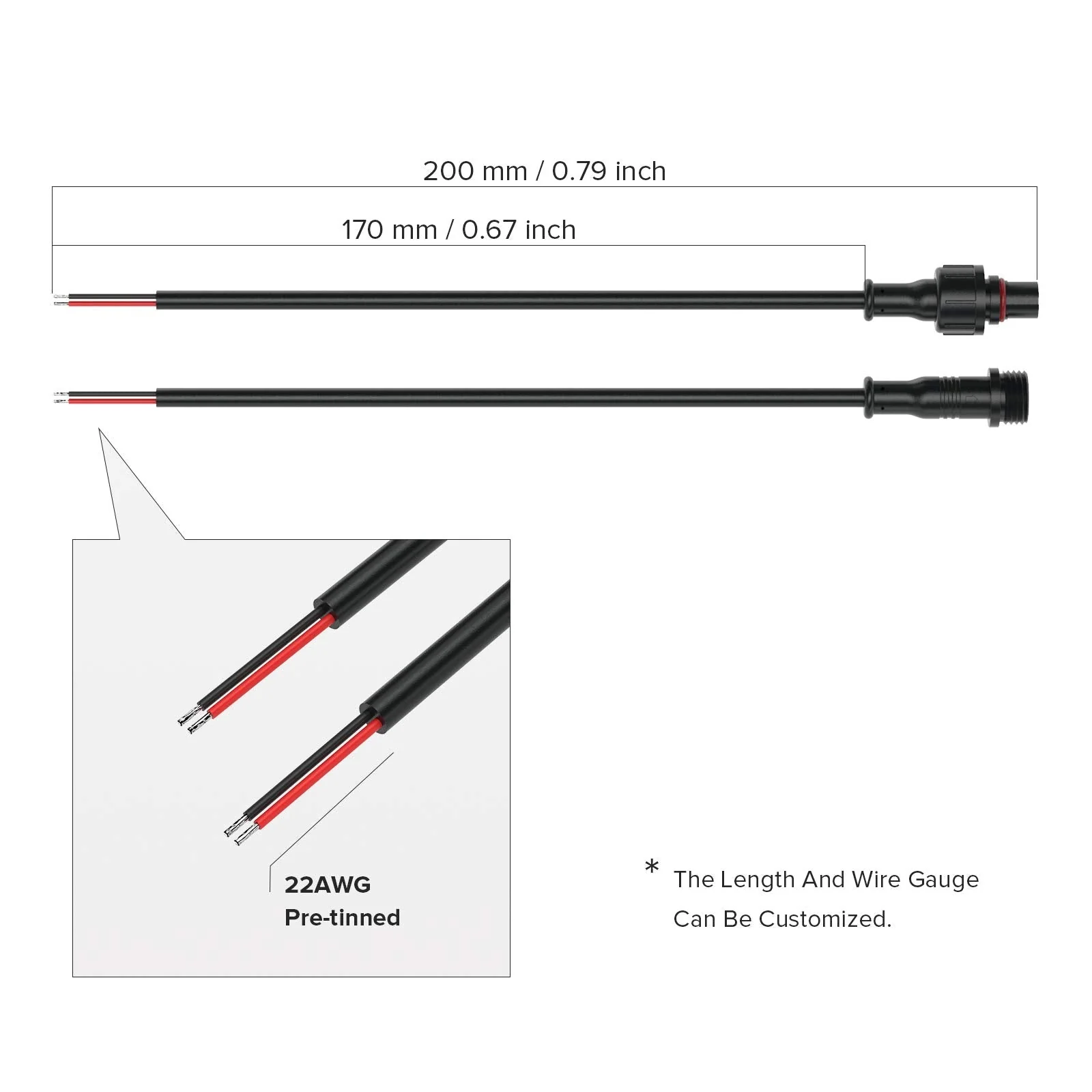 BTF-LIGHTING 2 Pin Waterproof Electrical Plug 22 AWG IP65 Male Socket 7.87 in/20 cm Extension Cable for Boat, Indoor/Outdoor LED Strip/Strip Light 22 mm Nut Small 5 Pairs 2Pin Small - Image 2