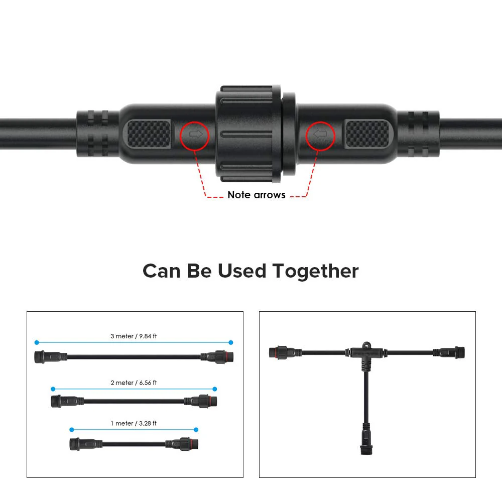 BTF-LIGHTING 2 Pin Waterproof Electrical Plug 22 AWG IP65 Male Socket 7.87 in/20 cm Extension Cable for Boat, Indoor/Outdoor LED Strip/Strip Light 22 mm Nut Small 5 Pairs 2Pin Small - Image 4