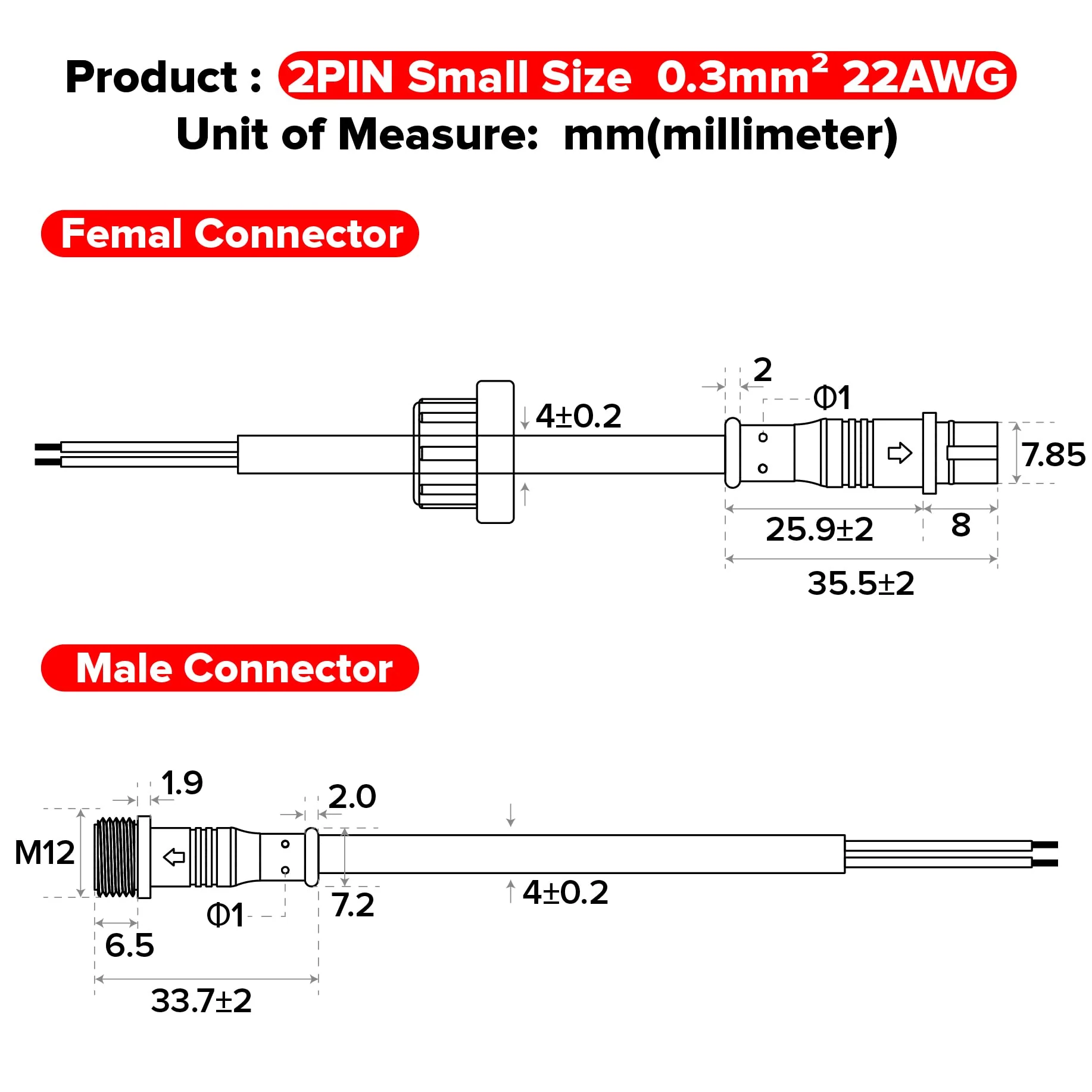 BTF-LIGHTING 2 Pin Waterproof Electrical Plug 22 AWG IP65 Male Socket 7.87 in/20 cm Extension Cable for Boat, Indoor/Outdoor LED Strip/Strip Light 22 mm Nut Small 5 Pairs 2Pin Small - Image 7