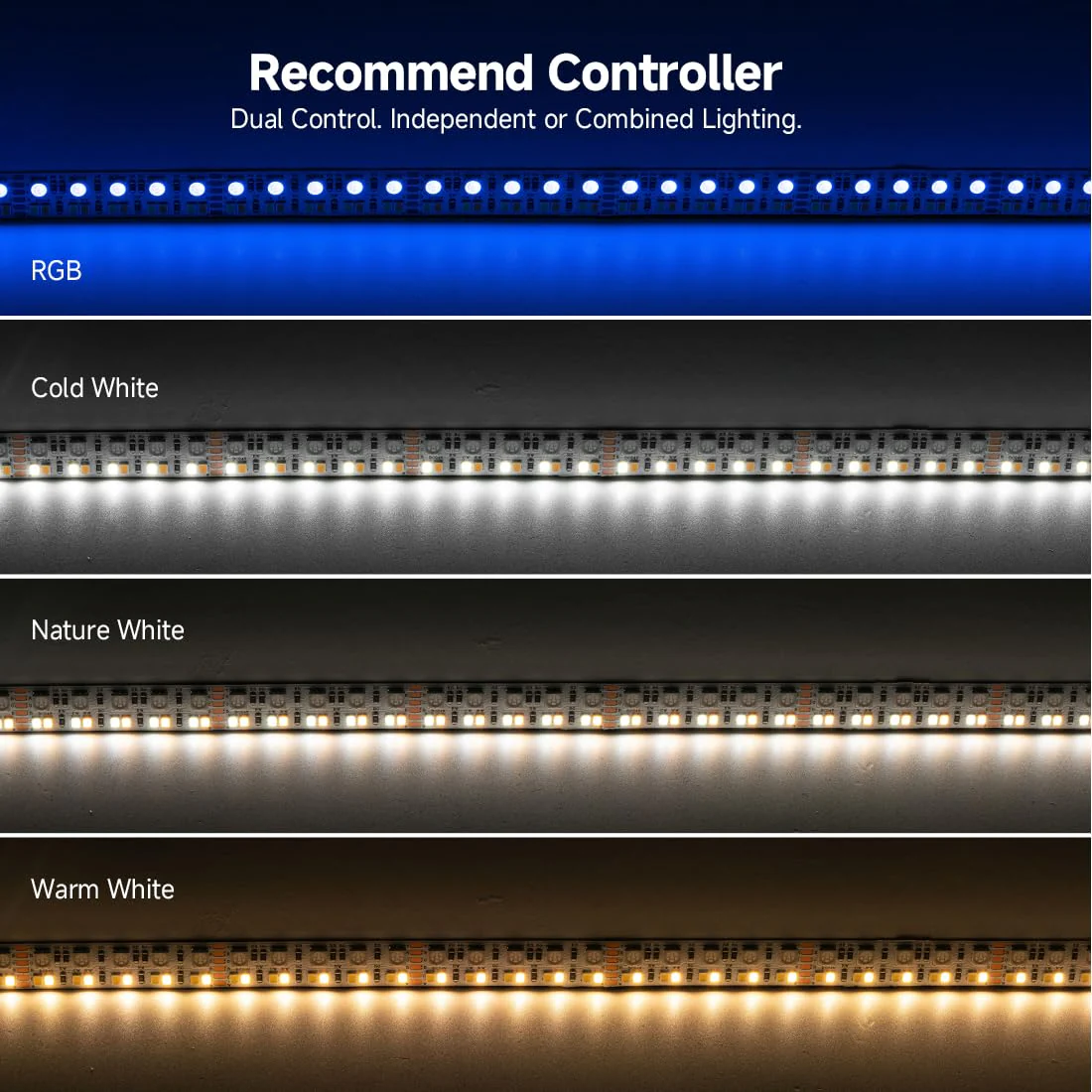 BTF-LIGHTING Double Row 270Leds/M RGBCCT LED Strip Light - 5050RGB+2835,Brighter Tunable White 2700K-6500K & RGB, 24VDC 16.4Ft, for Kitchen, Living Room,15mm Width,IP30, RA>90 (No Adapter/Controller) 270LEDs/m-IP30 White PCB-DC24V - Image 5