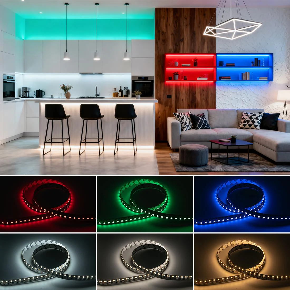BTF-LIGHTING Double Row 270Leds/M RGBCCT LED Strip Light - 5050RGB+2835,Brighter Tunable White 2700K-6500K & RGB, 24VDC 16.4Ft, for Kitchen, Living Room,15mm Width,IP30, RA>90 (No Adapter/Controller) 270LEDs/m-IP30 White PCB-DC24V - Image 6