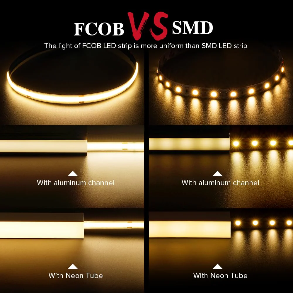 BTF-LIGHTING FCOB COB LED Strip 528LED/m Flexible High Density Uniform Light 14W/m 32.8FT DC24V Warm White 3000K CRI 90+ 10mm Width for Home Indoor Decor(No Adapter or Controller) Warm White 3000K IP30 32.8FT DC24V 528LED/m - Image 2