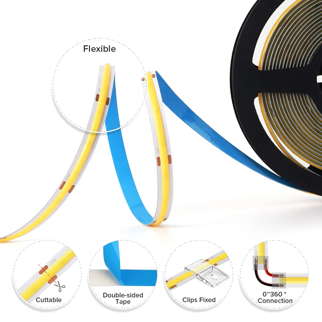 BTF-LIGHTING FCOB COB LED Strip 528LED/m Flexible High Density Uniform Light 14W/m 32.8FT DC24V Warm White 3000K CRI 90+ 10mm Width for Home Indoor Decor(No Adapter or Controller) Warm White 3000K IP30 32.8FT DC24V 528LED/m - Image 4