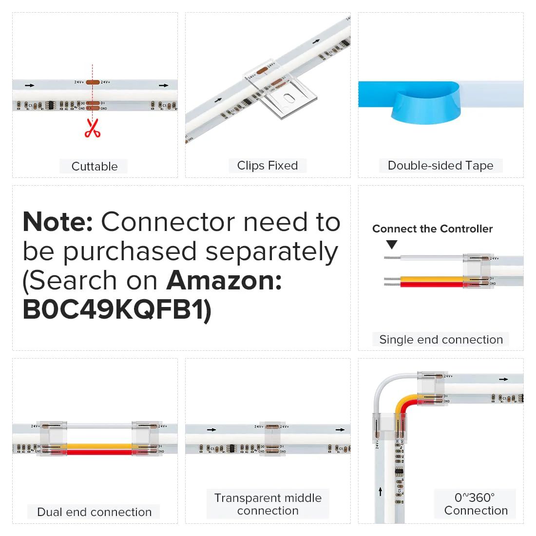 BTF-LIGHTING FCOB WS2811 IC RGB COB LED Strip 864LED/m Flexible High Density Color Chasing Uniform Light DC12V 16.4FT 24IC/m 12mm Width for DIY Lighting Projects(No Adapter or Controller) DC12V IP30 16.4FT 864LED/m - Image 7