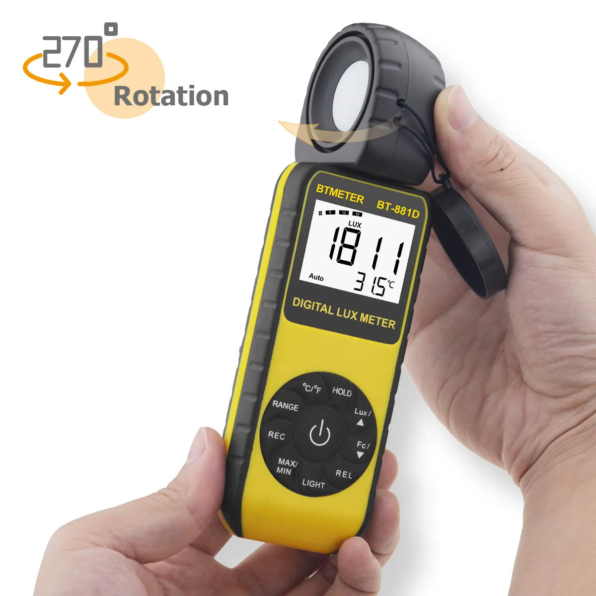 BTMETER BT-881D Digital Illuminance Light Meter, Measure Lights 0.01~400,000 Lux (0.01~40,000 FC) Foot Candles Luxmeter with 270º Rotated Sensor for Plants LED Lights Indoor Outdoor Light Tester BT881D (0.01~400,000 Lux) - Image 2