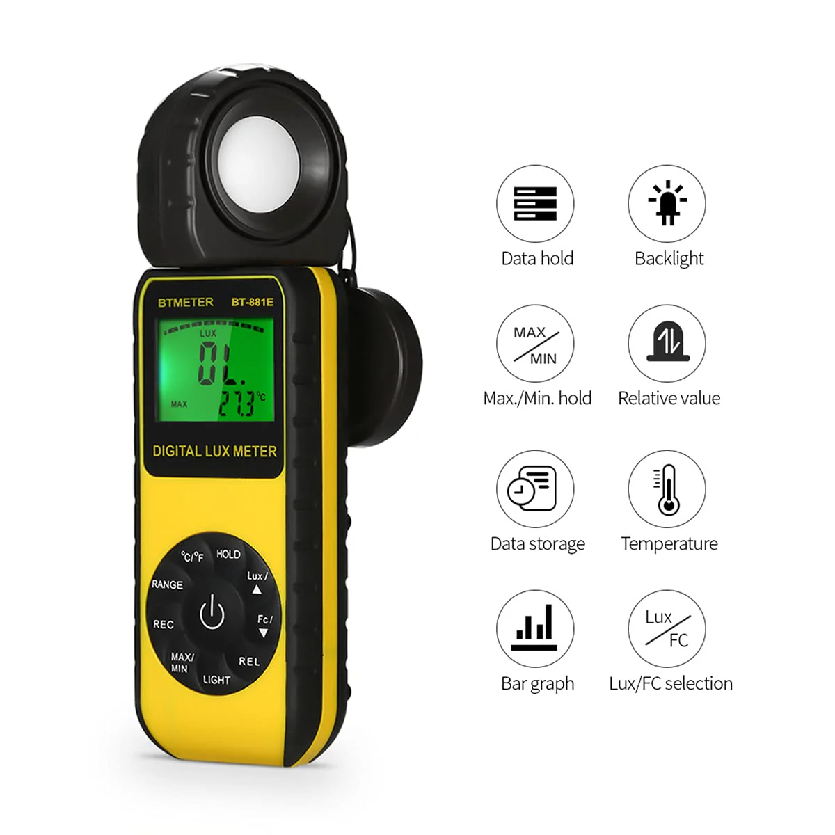 BTMETER BT-881E Digital Illuminance/Light Meter, Measure Lights 0.01~300,000 Lux (0.01~30,000 FC) Foot Candles, Par Meter Luxmeter for Plants Aquarium Light Tester BT-881E (0.01~300,000 Lux) - Image 3