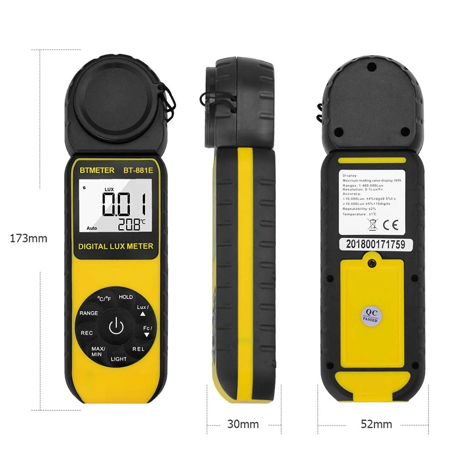 BTMETER BT-881E Digital Illuminance/Light Meter, Measure Lights 0.01~300,000 Lux (0.01~30,000 FC) Foot Candles, Par Meter Luxmeter for Plants Aquarium Light Tester BT-881E (0.01~300,000 Lux) - Image 6