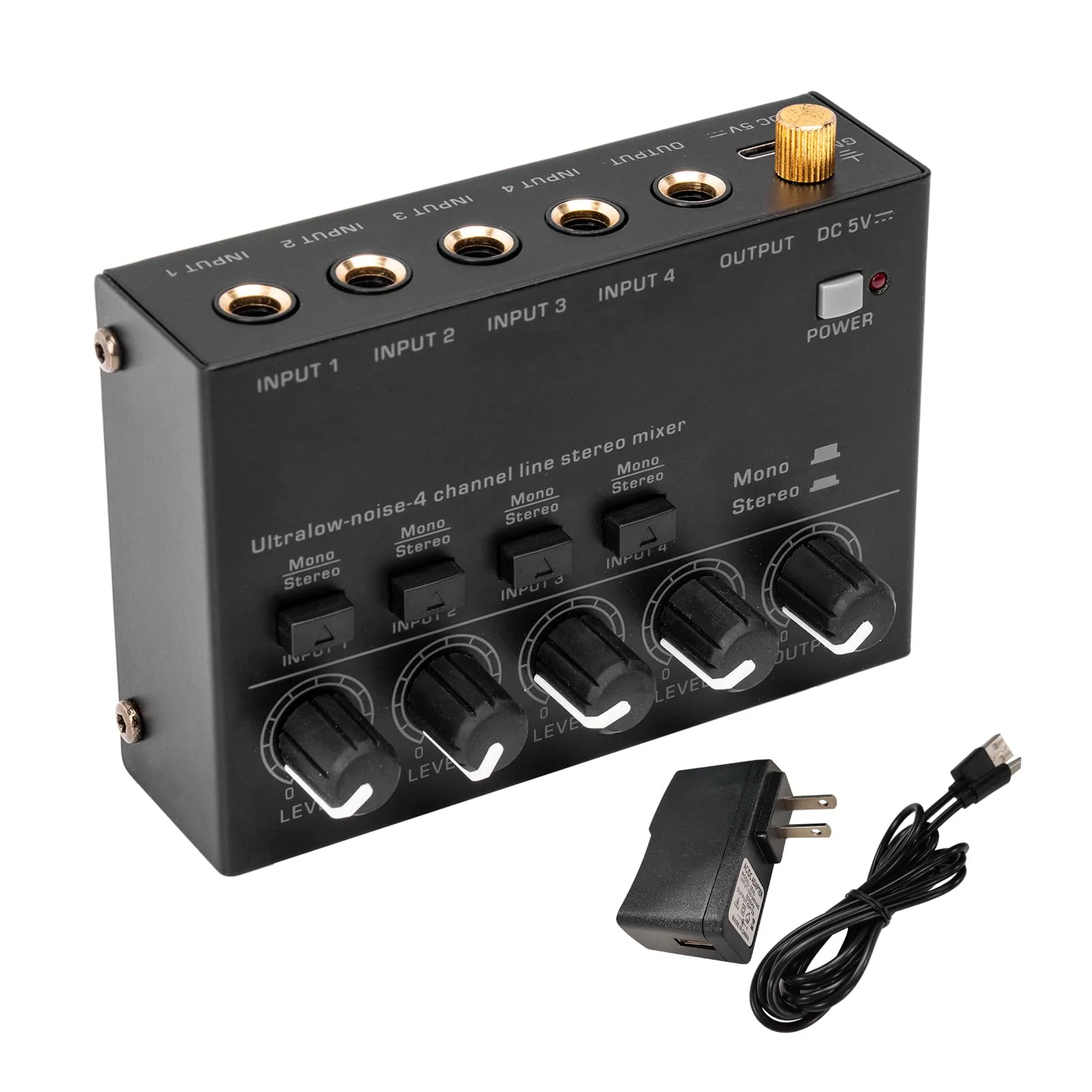 Btuty Ultra Low Noise 4 Channel Line Stereo Mixer 4 Input 1 Output DC 5V Portable Mini Audio Mixer Microphone Guitar Bass Keyboard Mixers for Club Bar Stage Studio - Image 7