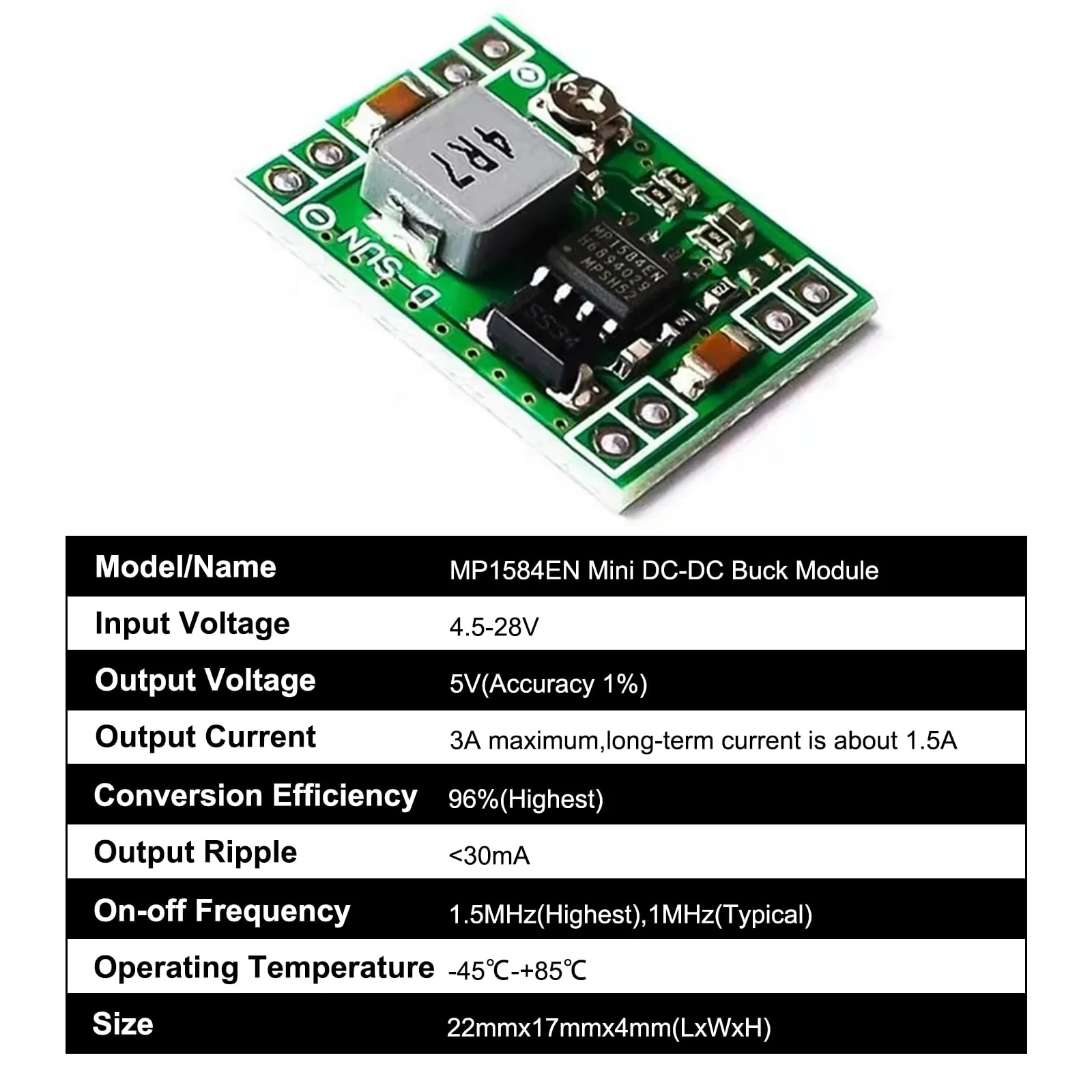 Buck Converter Pack of 8 Mini Step Down Converter Module, Step Down Converter Buck Converter MP1584EN 4.5-28V to 0.8-20V DC-DC Converter Module, 24V to 12V 9V 5V 3V Step Down Adjustable Converter - Image 2