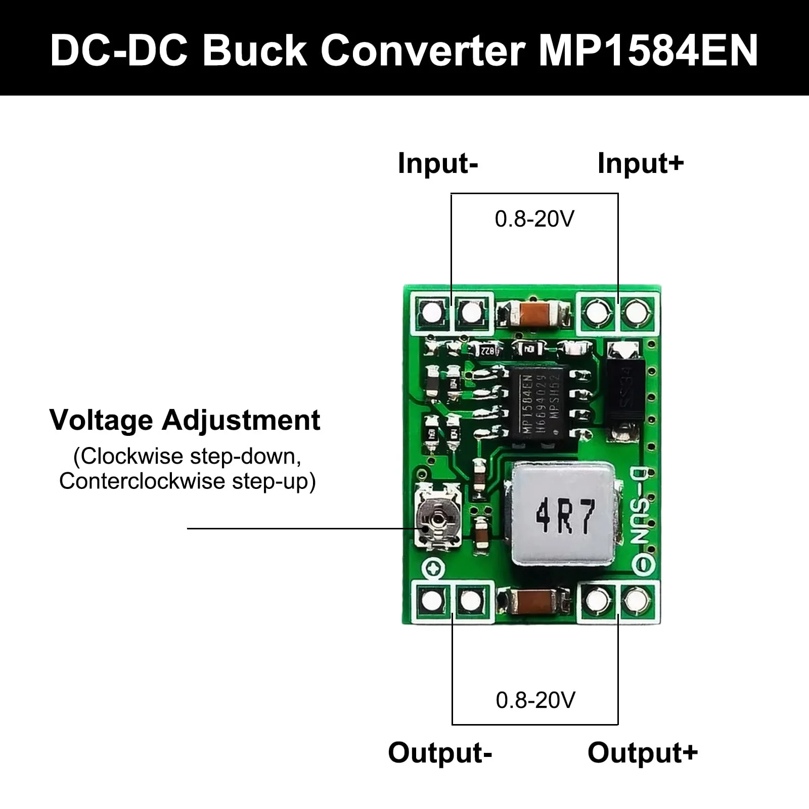 Buck Converter Pack of 8 Mini Step Down Converter Module, Step Down Converter Buck Converter MP1584EN 4.5-28V to 0.8-20V DC-DC Converter Module, 24V to 12V 9V 5V 3V Step Down Adjustable Converter - Image 5