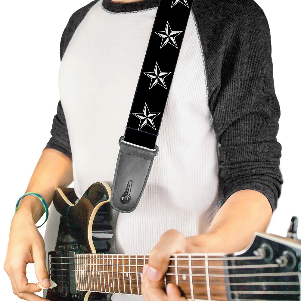 Buckle-Down Guitar Strap Nautical Star Black White 2 Inches Wide - Image 2