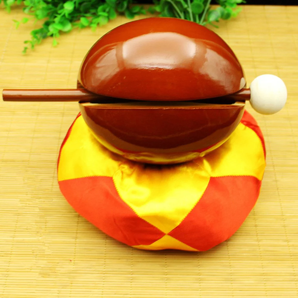 Buddhist Camphorwood Wooden Fish Temple Block Zen Drum with Mat 4 inch - Image 3