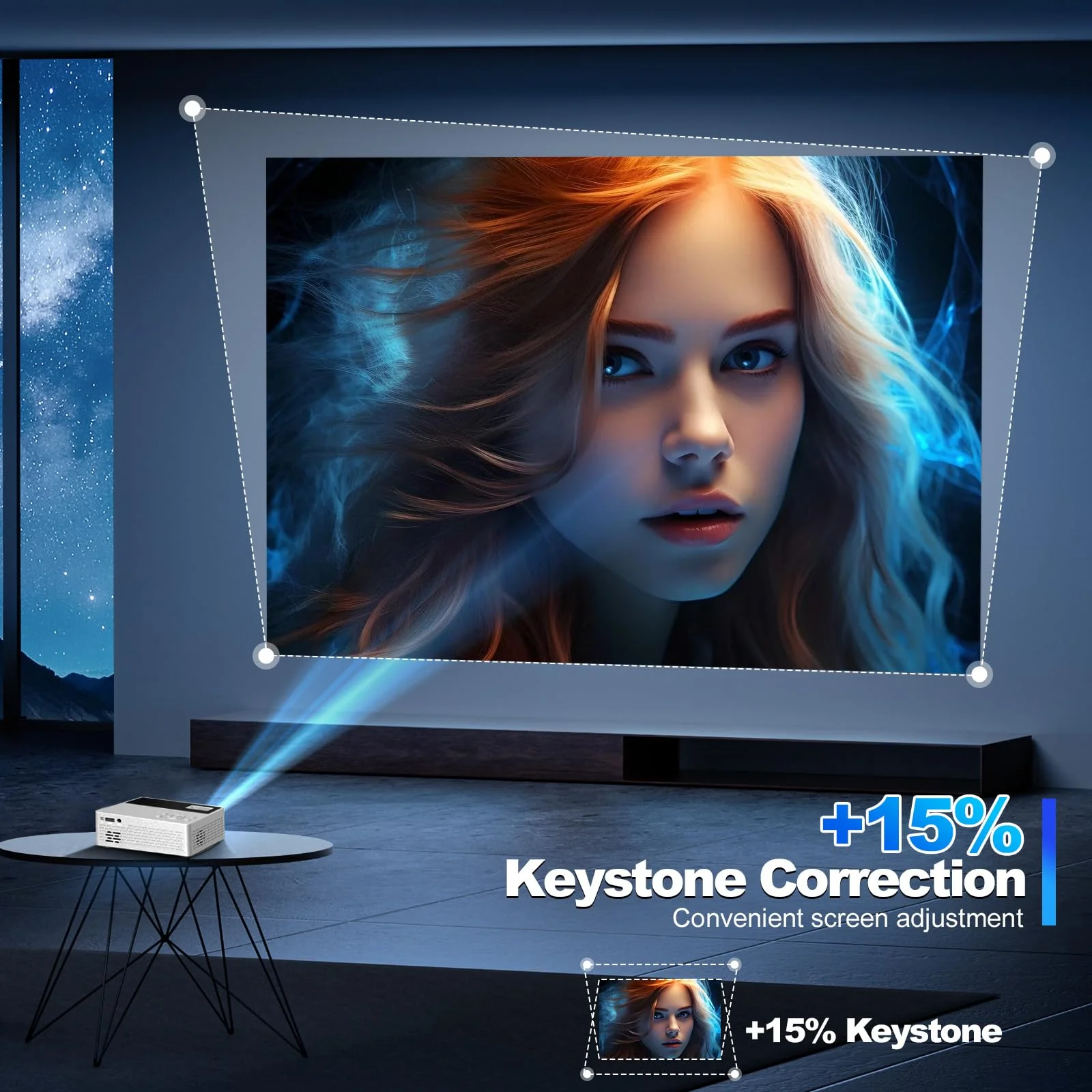 [Built-in Apps] 5G WiFi Bluetooth Smart Projector,Comes with a mini stand ,Mini Projector with Stereo Speaker,4K support HD Portable Projector, Compatible with TV Stick Smartphone/ pc/USB (With Apps) With Apps - Image 7