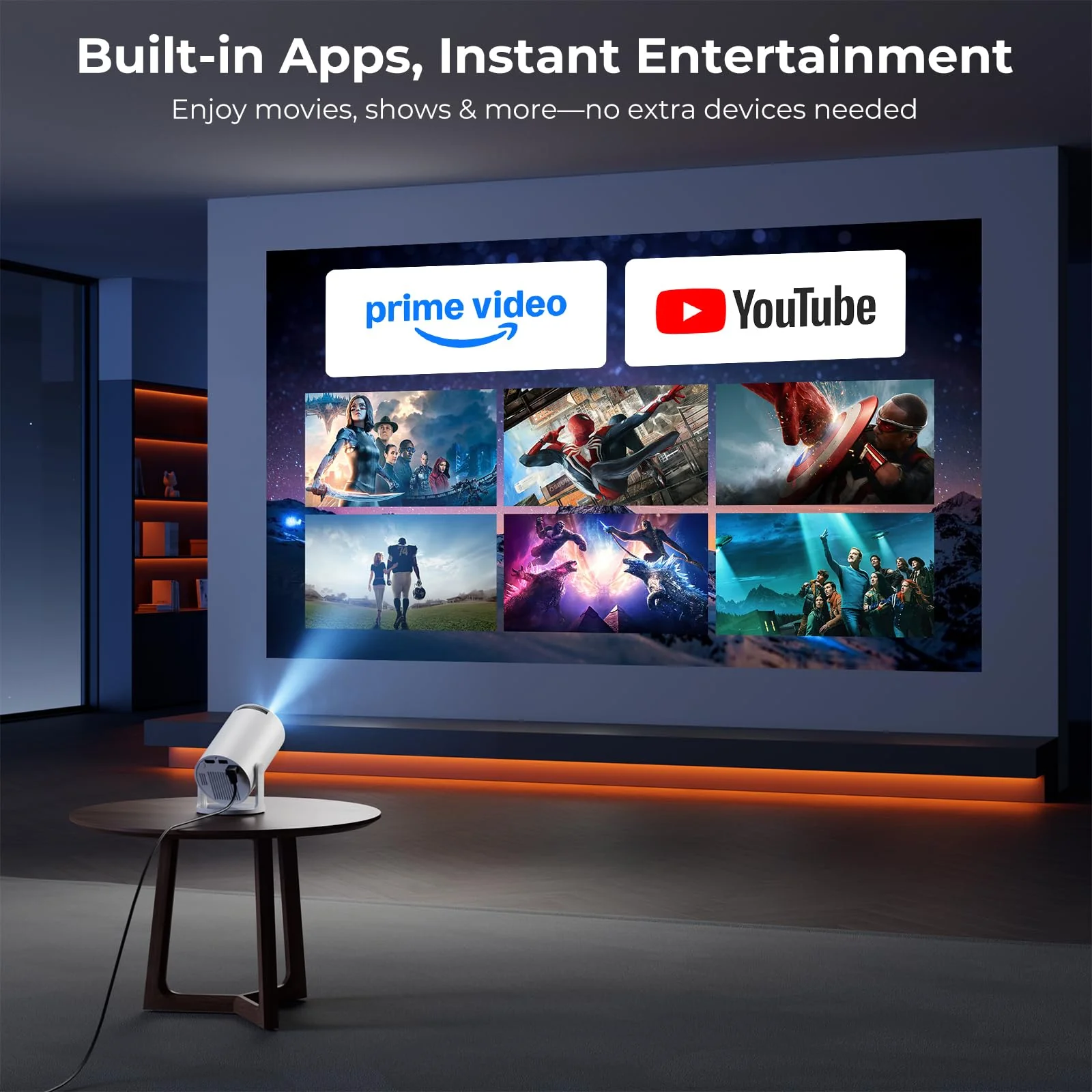 [Built-in Apps] CLOKOWE Mini Projector with WiFi and Bluetooth, 2026 Upgraded 1080P Smart Portable Projector with 180° Rotation, Auto Keystone, Compatible with iPhone/Android/Laptop/TV Stick/HDMI/USB white - Image 2