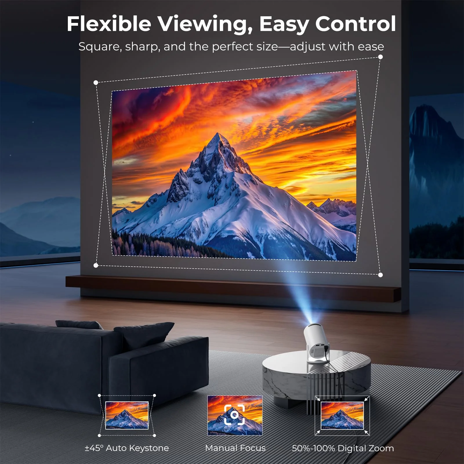 [Built-in Apps] CLOKOWE Mini Projector with WiFi and Bluetooth, 2026 Upgraded 1080P Smart Portable Projector with 180° Rotation, Auto Keystone, Compatible with iPhone/Android/Laptop/TV Stick/HDMI/USB white - Image 3
