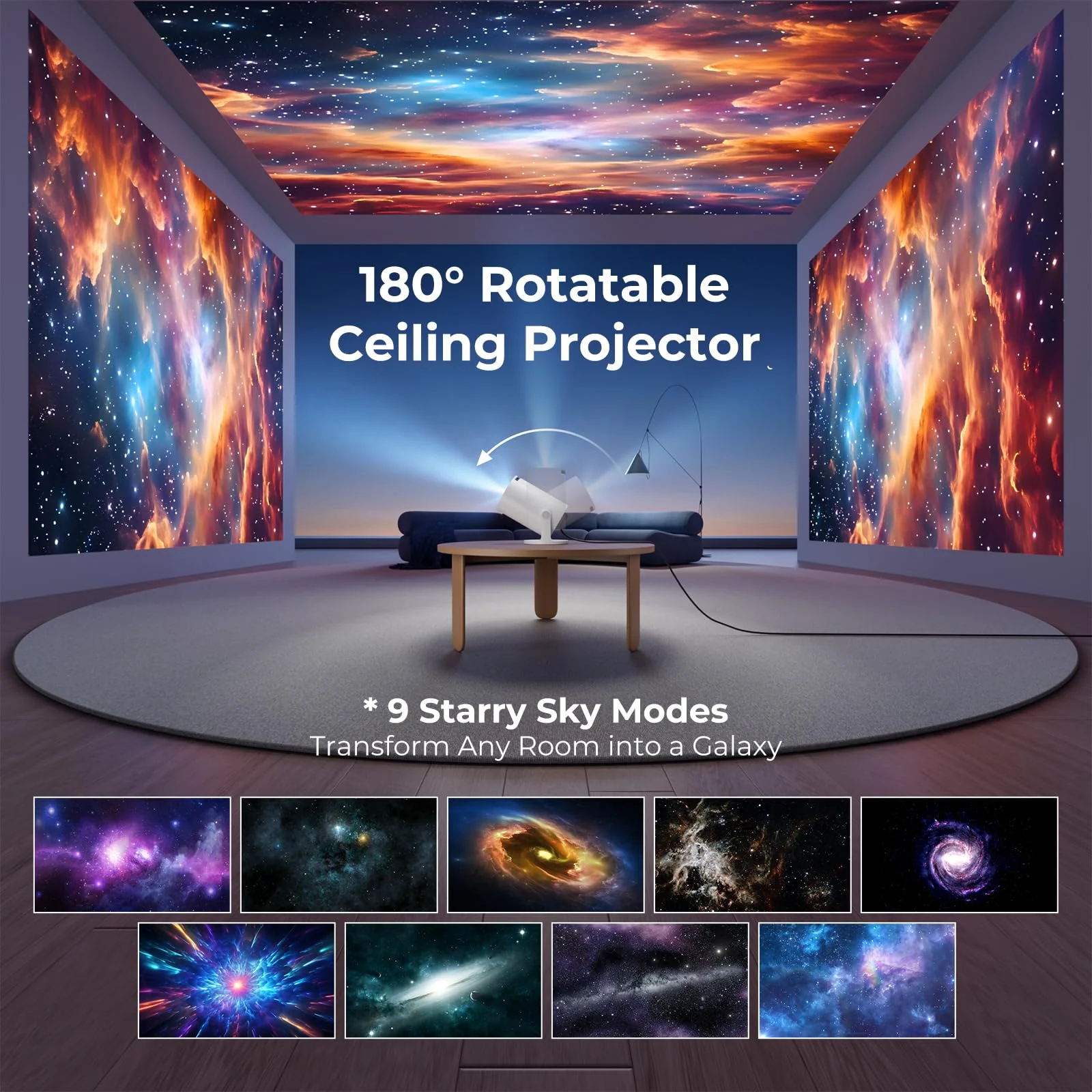 [Built-in Apps] CLOKOWE Mini Projector with WiFi and Bluetooth, 2026 Upgraded 1080P Smart Portable Projector with 180° Rotation, Auto Keystone, Compatible with iPhone/Android/Laptop/TV Stick/HDMI/USB white - Image 4