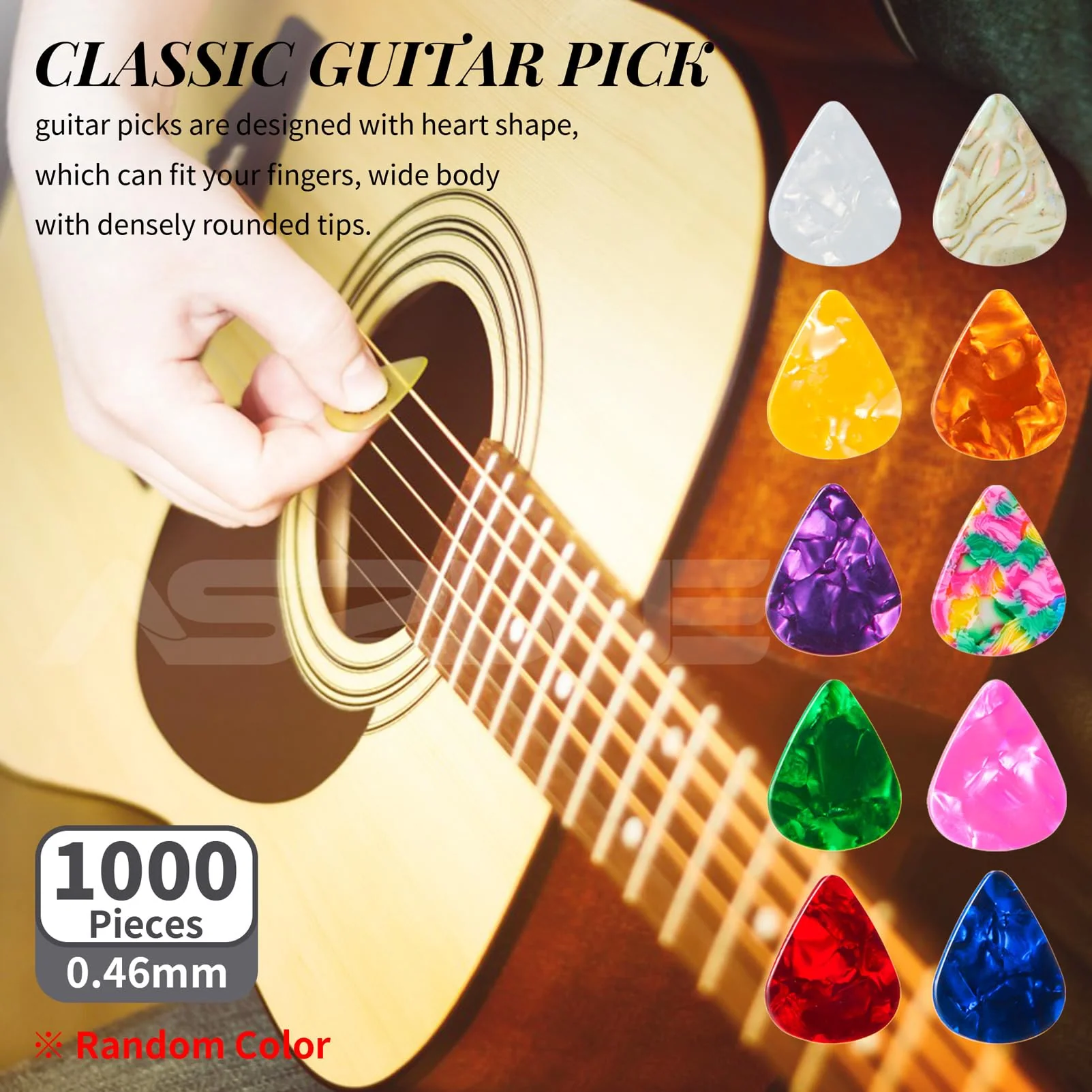Bulk Guitar Picks 1000Piece, Thin(0.46mm) Guitar Sampler Plectrums Celluloid Guitar Pick Acoustic Plectrum for Acoustic Guitar, Electric Guitar, Bass 0.46mm 1000Piece - Image 4