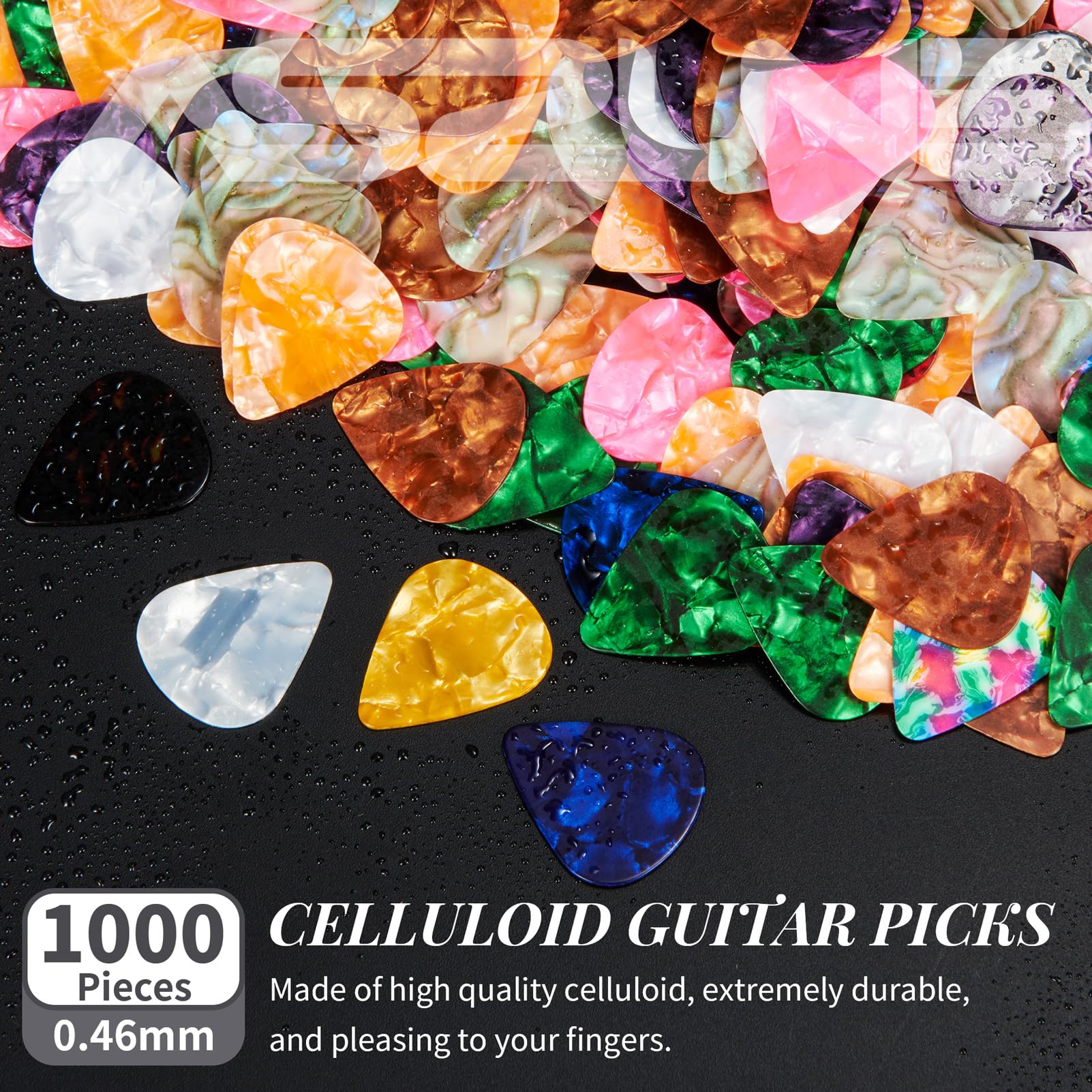 Bulk Guitar Picks 1000Piece, Thin(0.46mm) Guitar Sampler Plectrums Celluloid Guitar Pick Acoustic Plectrum for Acoustic Guitar, Electric Guitar, Bass 0.46mm 1000Piece - Image 6