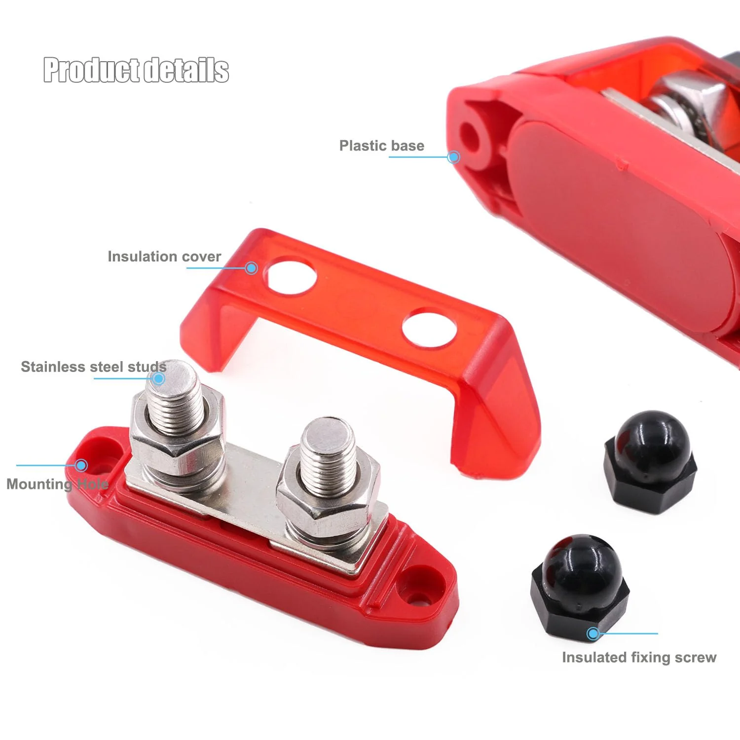 Bus Bar 12V-48V DC 250A Busbars Battery Distribution Block with Dual 5/16" (M8) Posts Terminals Block, 250 Amp Powerbar with Cover Positive & Ground for Car RV Solar Boat, Red& Black 2 Pack Dual 5/16" Posts Terminal with Cover - Image 3