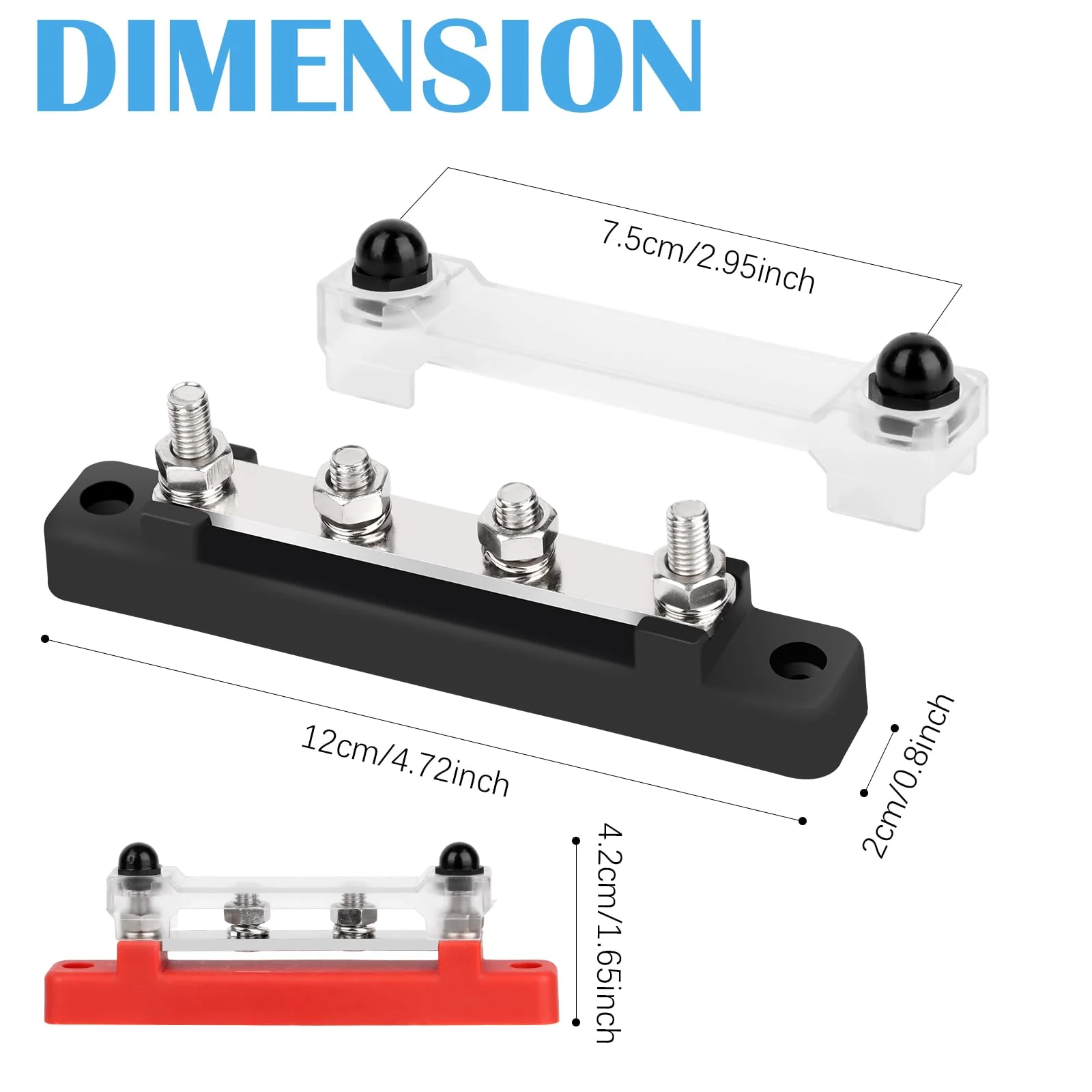Busbar 12V-48V DC Busbar Busbar Power Rail Distribution Block Power Distribution Block with 4 x M6 Connection Bolts Black Red for RV Car Yacht Boat Pack of 2 - Image 2