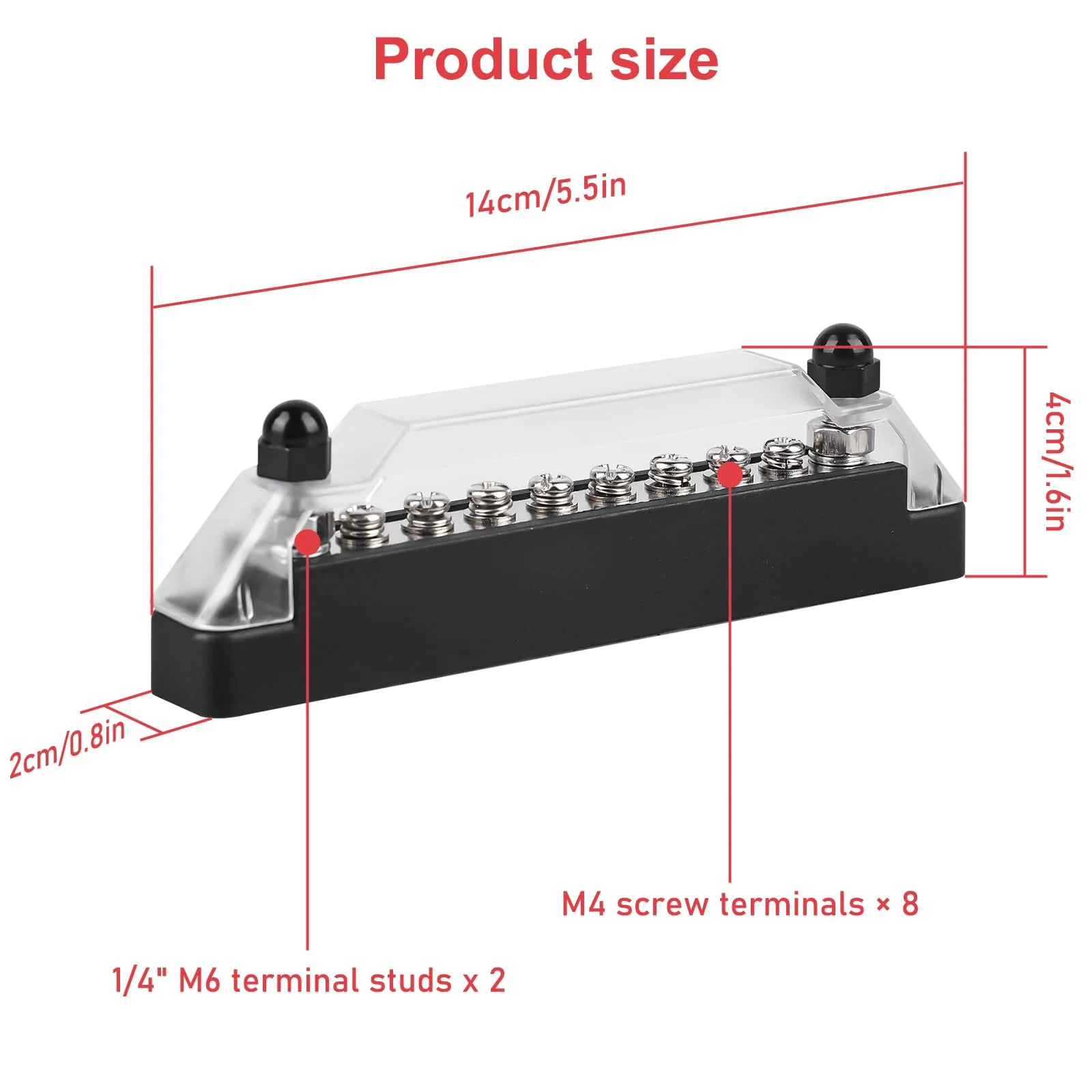Busbar Distribution Block 12V-48V DC, Pack of 2 150A BusBar Distribution Block with 6 x M8 Terminal Bolts and 2 x M6 Terminal Bolts, 150A BusBar Box for Boat, Truck, Bus - Image 2
