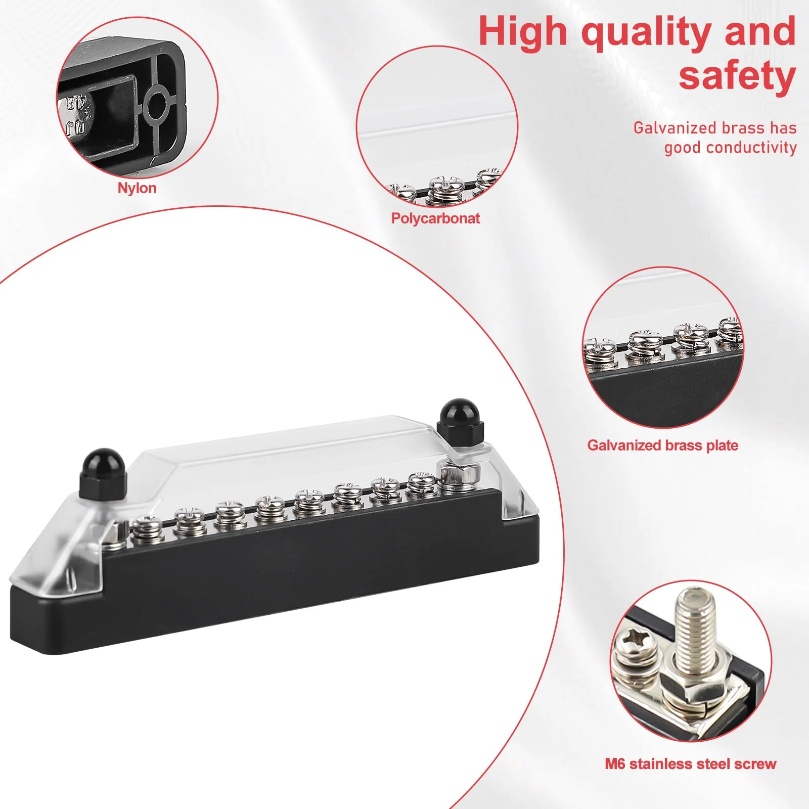 Busbar Distribution Block 12V-48V DC, Pack of 2 150A BusBar Distribution Block with 6 x M8 Terminal Bolts and 2 x M6 Terminal Bolts, 150A BusBar Box for Boat, Truck, Bus - Image 4