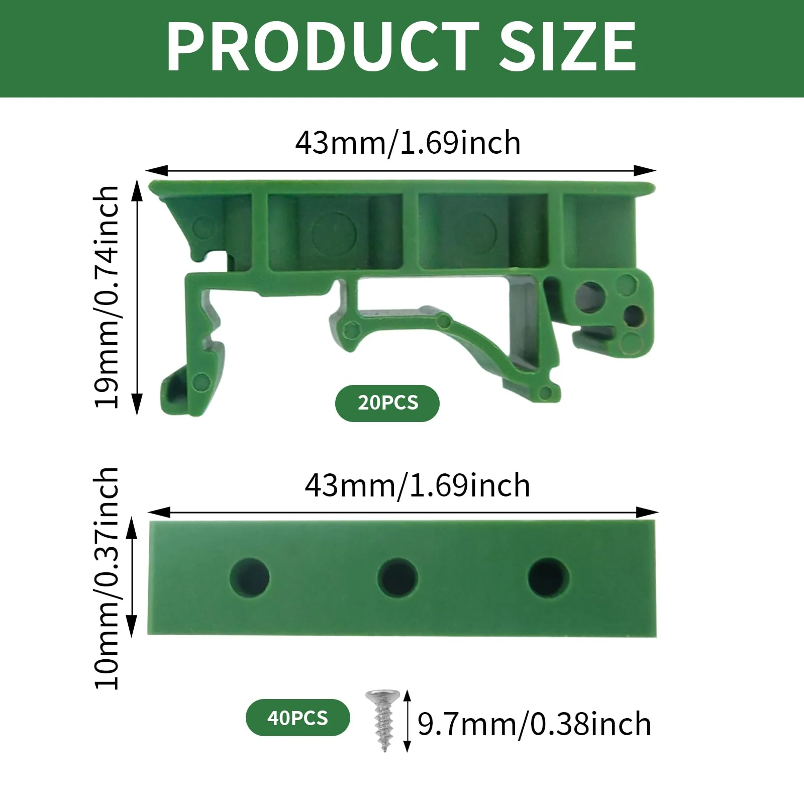 BuxiuGK 20 pieces (10 sets) PCB DIN C45 rail DIN rail adapter plastic with 40 screws for securing and holding circuit boards or electronic switching devices for 35 mm DIN rail - Image 2