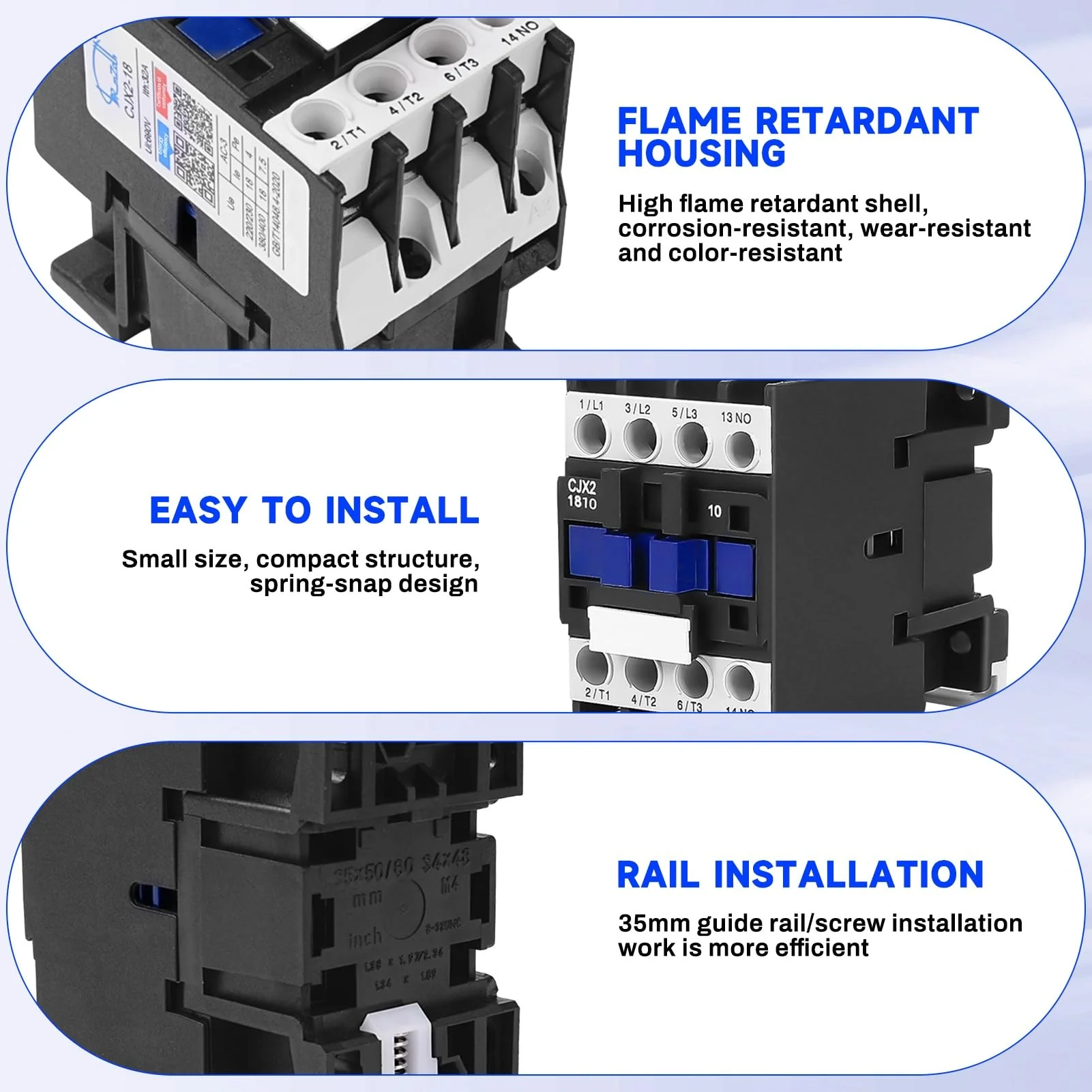 Buyweek AC Contactor 3P Motor Contactor CJX2-1810, AC Contactor 220 V, 50/60 Hz, Air Switch, Industrial Protection Against Leaks, Special Thickened Silver Point - Image 4