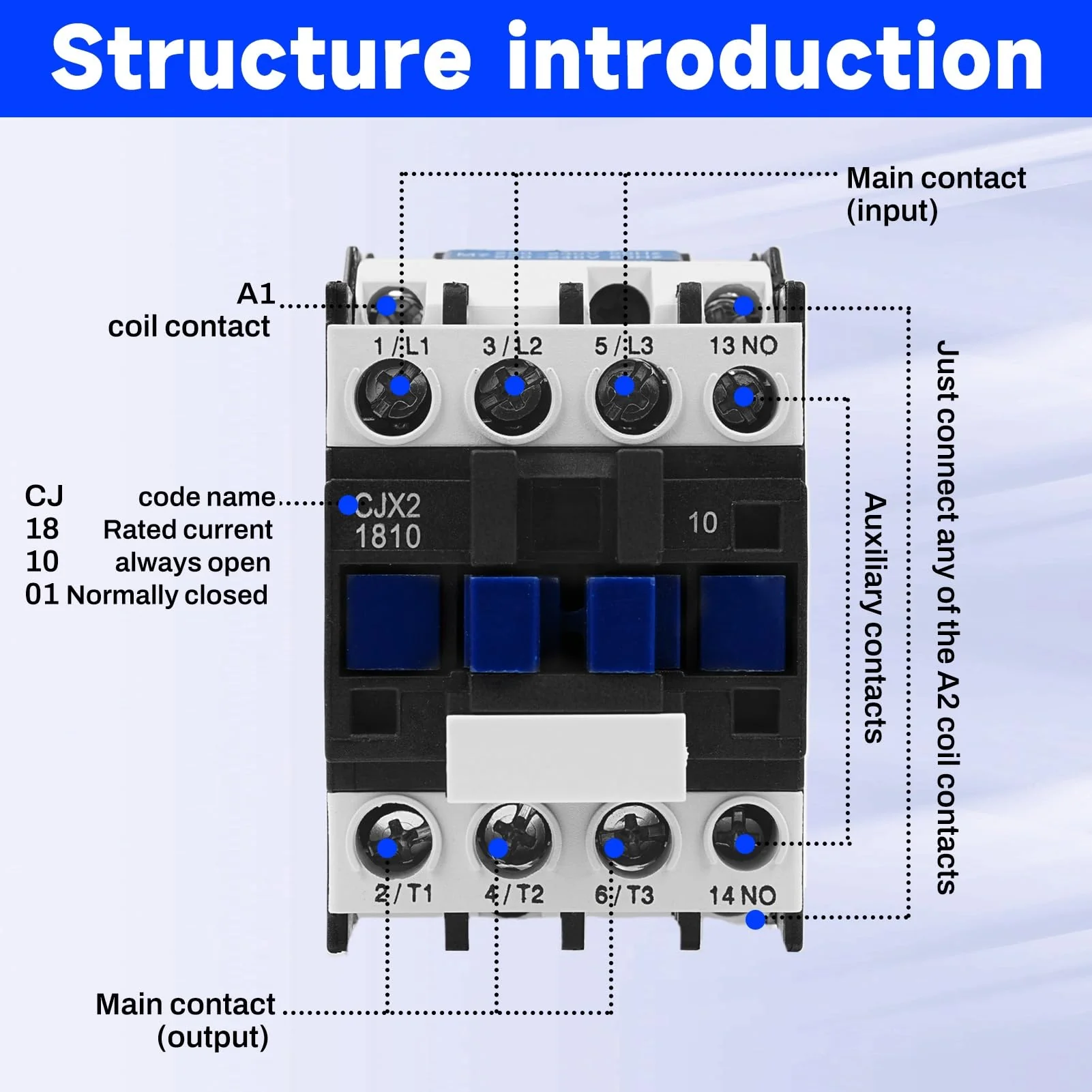 Buyweek AC Contactor 3P Motor Contactor CJX2-1810, AC Contactor 220 V, 50/60 Hz, Air Switch, Industrial Protection Against Leaks, Special Thickened Silver Point - Image 6