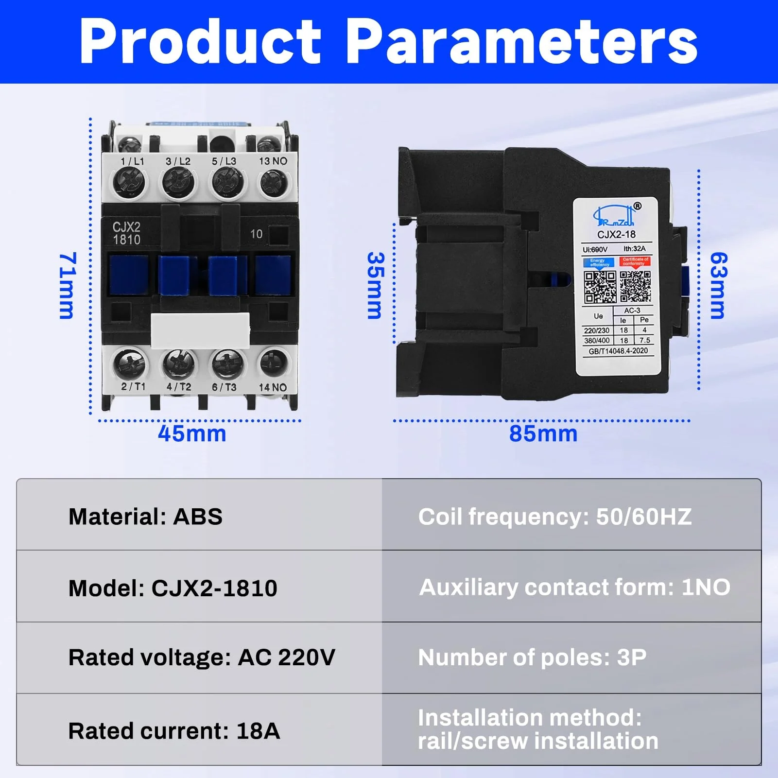 Buyweek AC Contactor 3P Motor Contactor CJX2-1810, AC Contactor 220 V, 50/60 Hz, Air Switch, Industrial Protection Against Leaks, Special Thickened Silver Point - Image 7