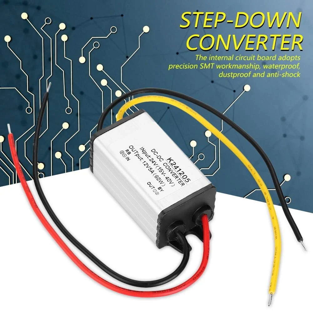 BuyWeek Power Supply Voltage Converter DC-DC Converter 24V to 12V, 5A Power Supply Aluminium Housing Power Supply Transformer for LED Strip Car Audio Radio LED Display - Image 2