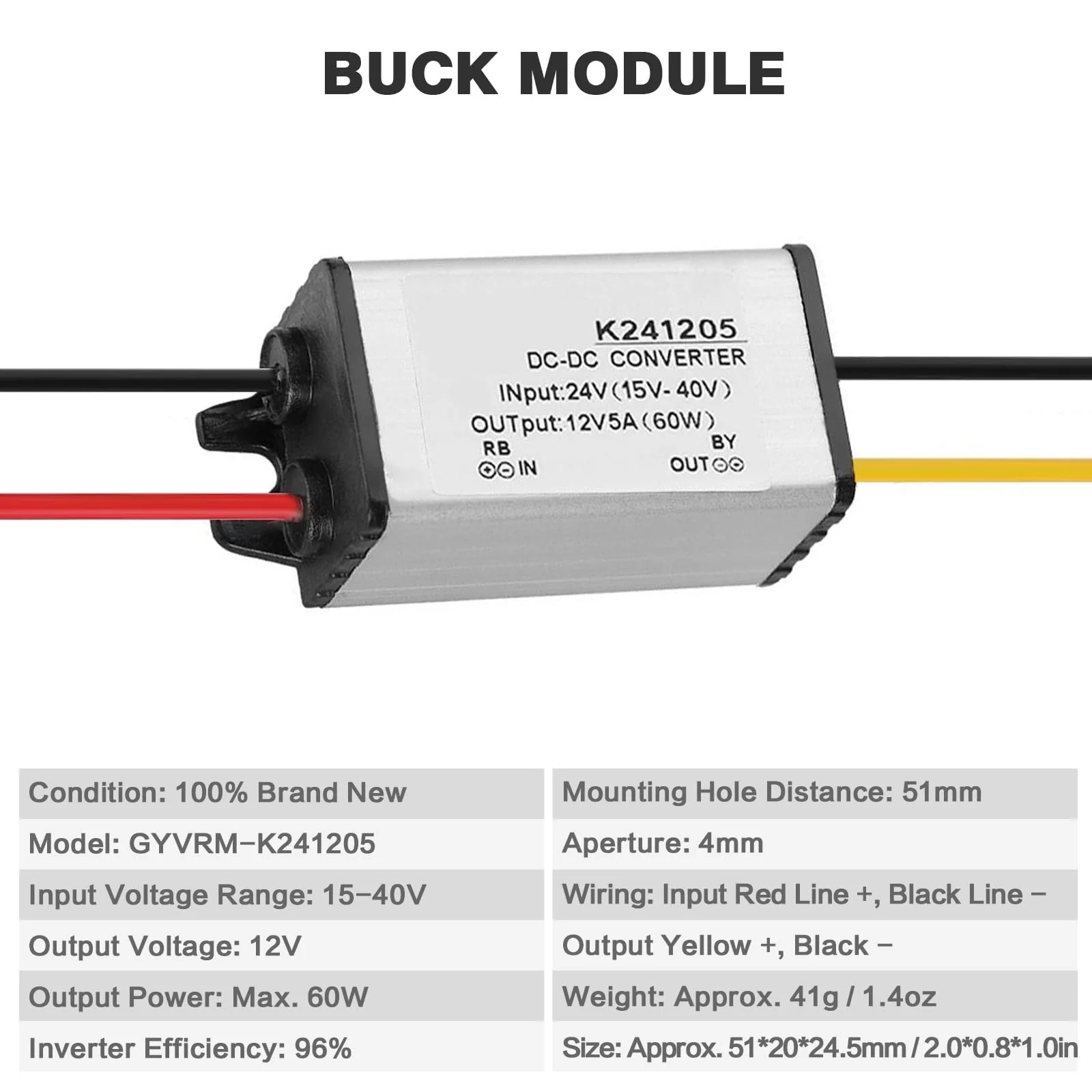 BuyWeek Power Supply Voltage Converter DC-DC Converter 24V to 12V, 5A Power Supply Aluminium Housing Power Supply Transformer for LED Strip Car Audio Radio LED Display - Image 5