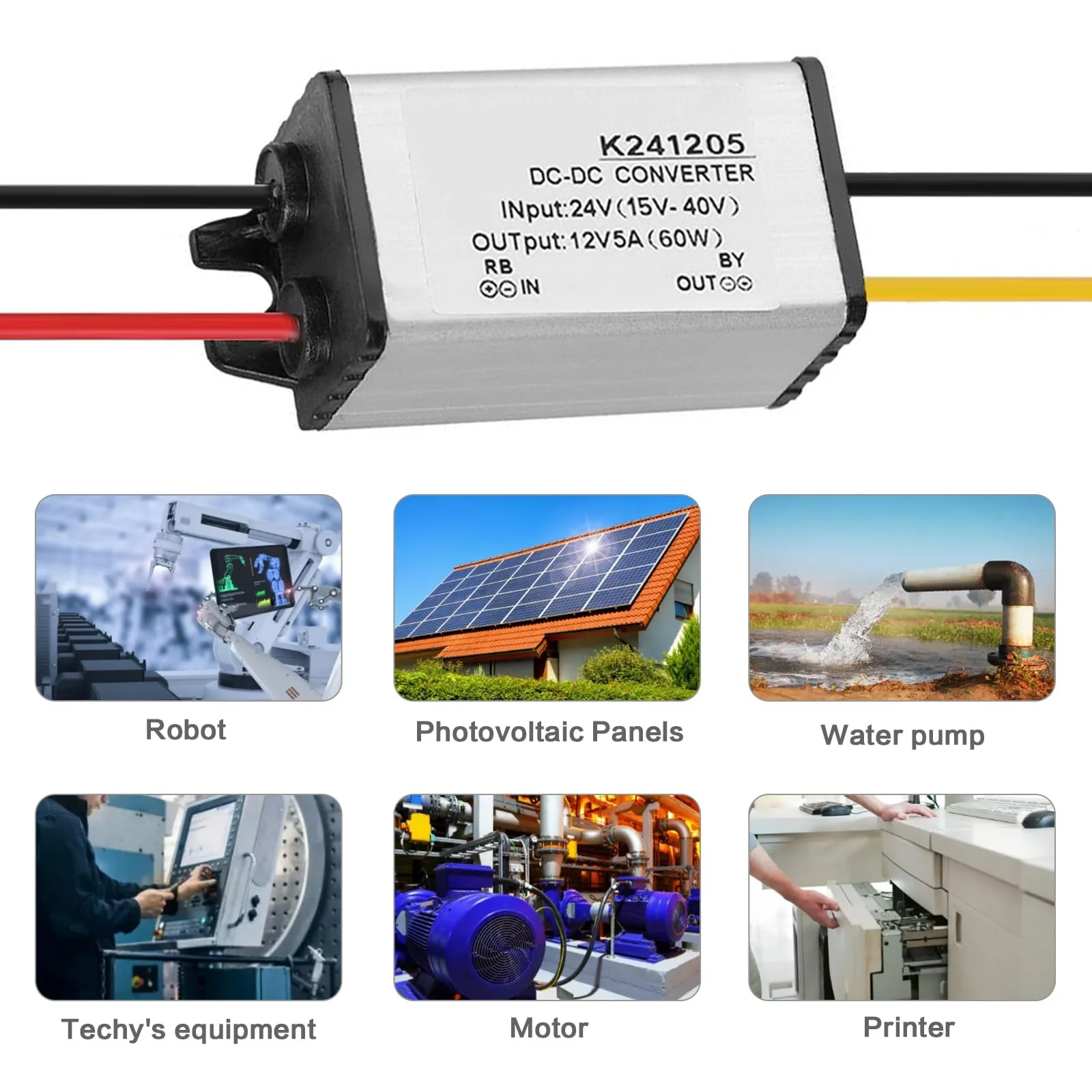 BuyWeek Power Supply Voltage Converter DC-DC Converter 24V to 12V, 5A Power Supply Aluminium Housing Power Supply Transformer for LED Strip Car Audio Radio LED Display - Image 7