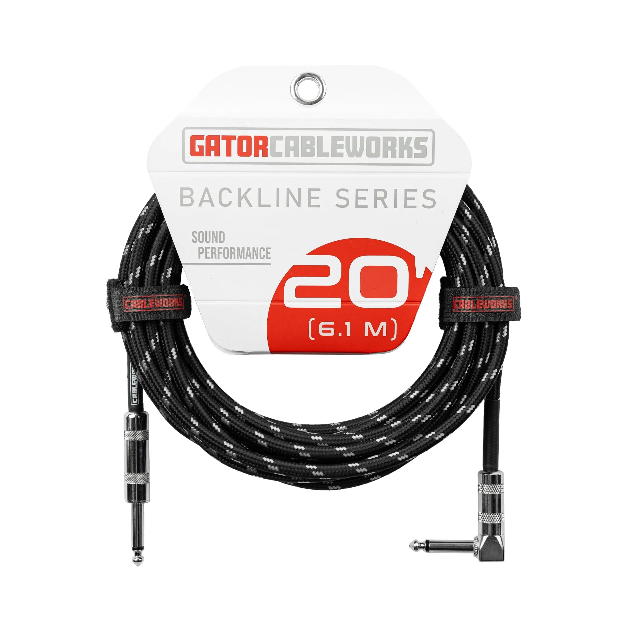 by Gator Cases Backline Series 20 Ft Braided Guitar Instrument Cable, Straight to Right Angle, Black/Grey (GCWB-INS-20RABG) Black / Grey 20 ft. - Image 10