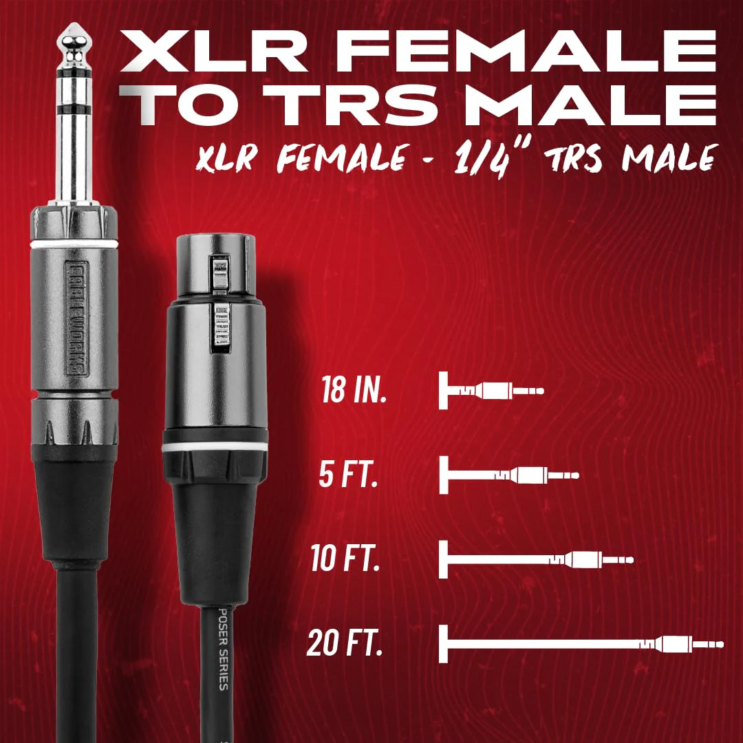 By Gator Cases Composer Series Deluxe 5 Foot XLR Female to TRS Cable, (GCWC-XLR-05FTRS) 5 Feet TRS/XLR Female - Image 6