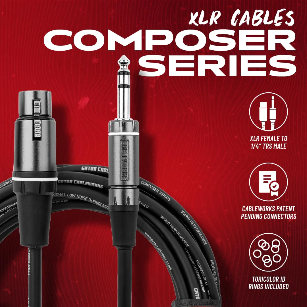 By Gator Cases Composer Series Deluxe 5 Foot XLR Female to TRS Cable, (GCWC-XLR-05FTRS) 5 Feet TRS/XLR Female - Image 9