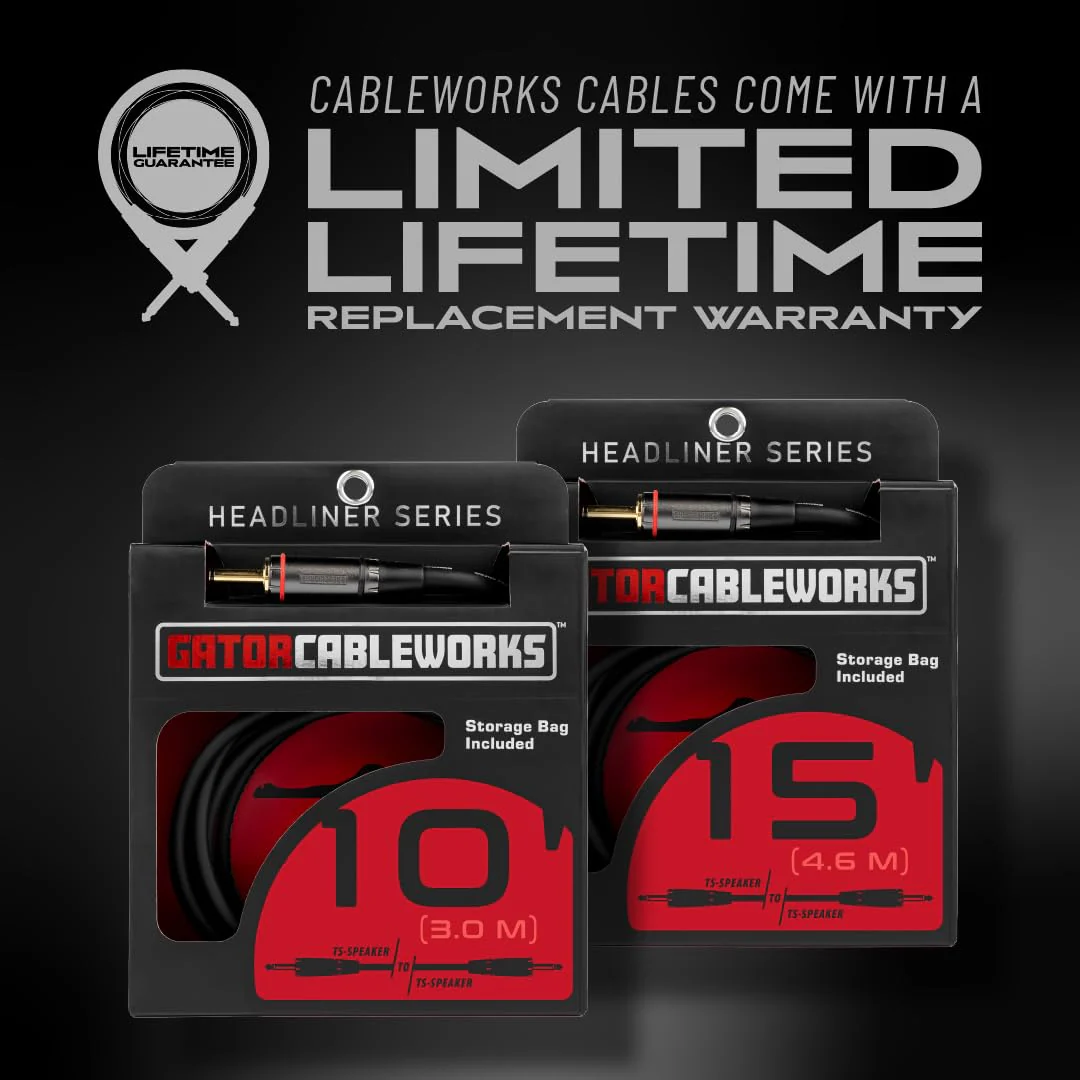 By Gator Cases Headliner Series Premium 15 Foot TS Speaker Cable, (GCWH-SPK-15) 15 Feet 1/4" TS - Image 7