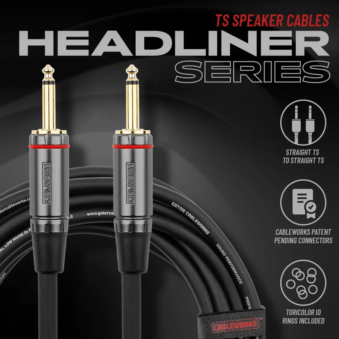 By Gator Cases Headliner Series Premium 15 Foot TS Speaker Cable, (GCWH-SPK-15) 15 Feet 1/4" TS - Image 9