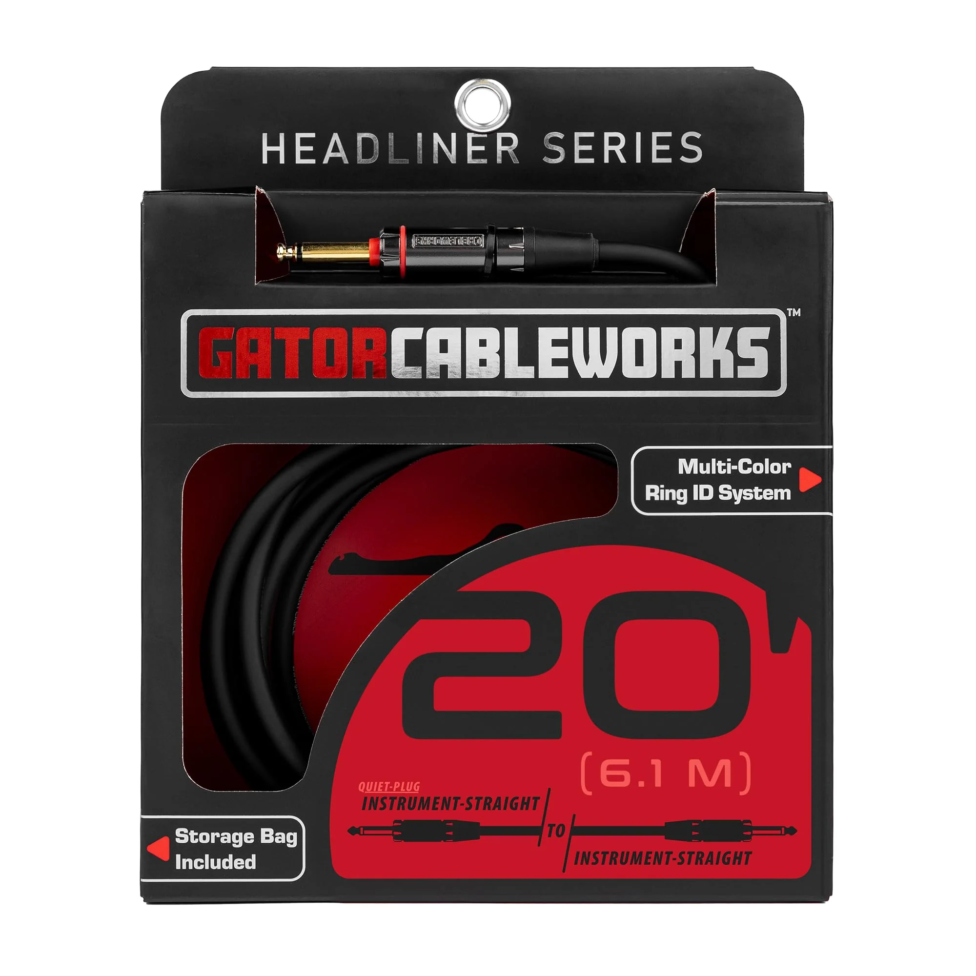 by Gator Cases Headliner Series Premium 20 Ft Straight to Straight Guitar Instrument Cable with Quiet Switch Technology (GCWH-INS-20QT) 20 Feet Quiet - Straight - Image 10