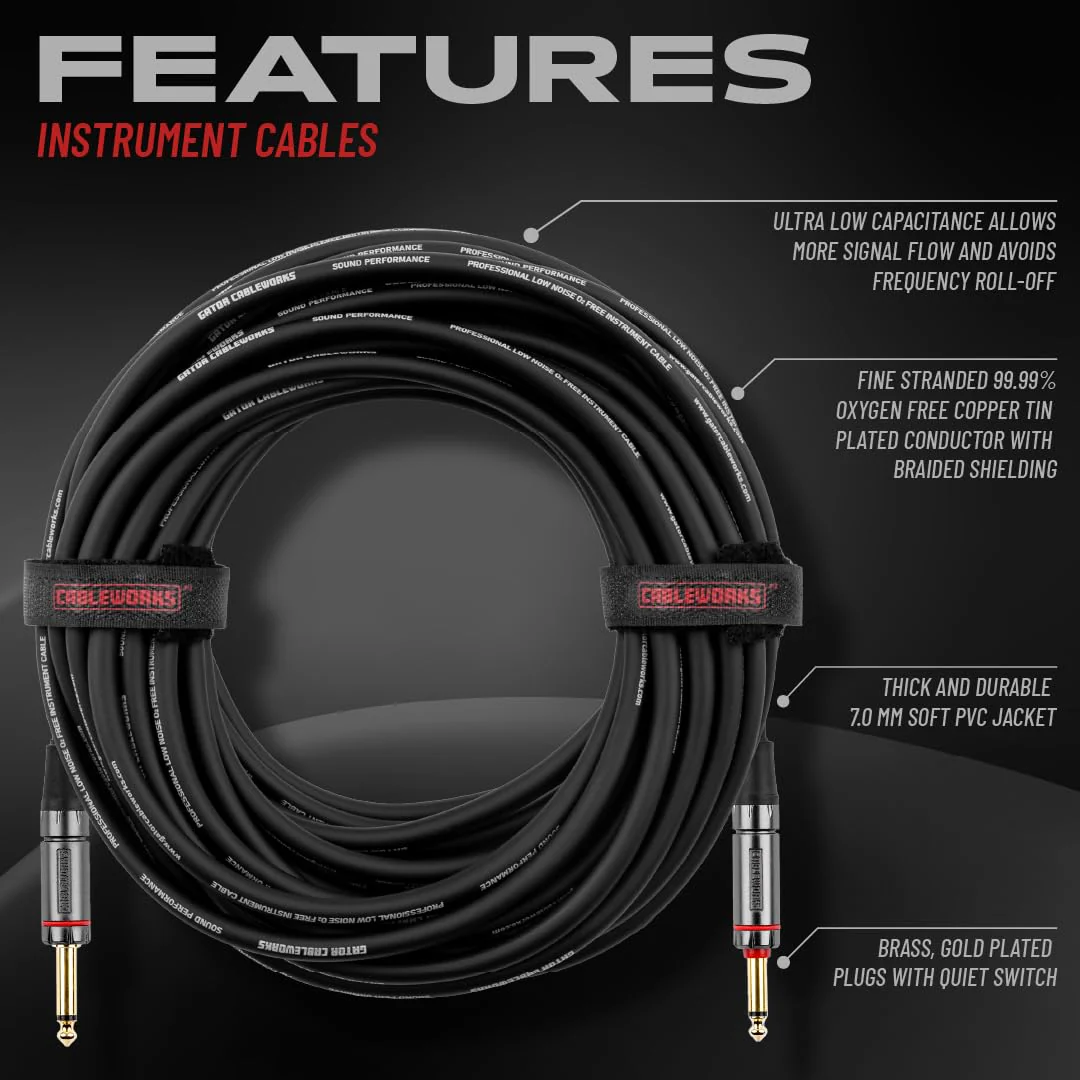 by Gator Cases Headliner Series Premium 20 Ft Straight to Straight Guitar Instrument Cable with Quiet Switch Technology (GCWH-INS-20QT) 20 Feet Quiet - Straight - Image 2