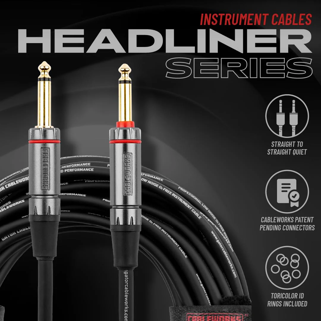by Gator Cases Headliner Series Premium 20 Ft Straight to Straight Guitar Instrument Cable with Quiet Switch Technology (GCWH-INS-20QT) 20 Feet Quiet - Straight - Image 9