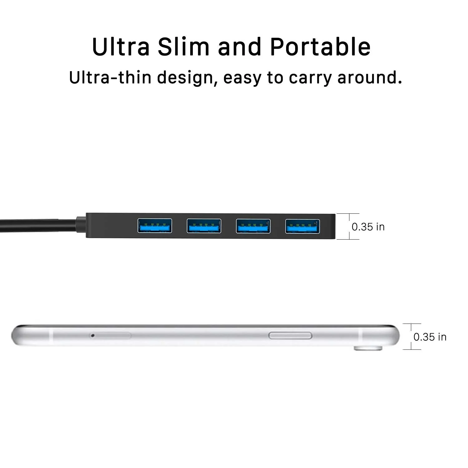 BYEASY USB Hub, 4 Port USB 3.0 Hub, Ultra Slim Portable Data Hub Applicable for iMac Pro, MacBook Air, Mac Mini/Pro, Surface Pro, Notebook PC, Laptop, USB Flash Drives, and Mobile HDD (Leather Black) - Image 2