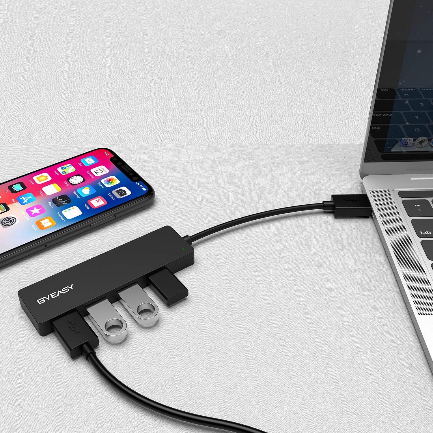 BYEASY USB Hub, 4 Port USB 3.0 Hub, Ultra Slim Portable Data Hub Applicable for iMac Pro, MacBook Air, Mac Mini/Pro, Surface Pro, Notebook PC, Laptop, USB Flash Drives, and Mobile HDD (Leather Black) - Image 6