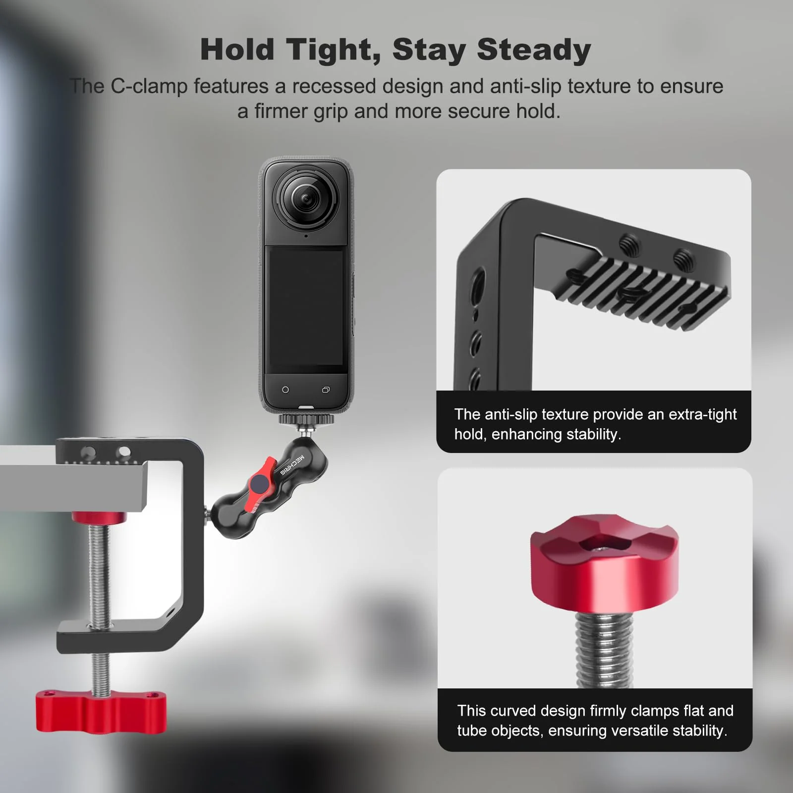 C Clamp Desk Camera Mount, Aluminum Table C-clamp with 1/4" 3/8" Thread, Desktop DSLR Mount for Photo Studio Video Camera, Light Stand, Desk, Rods, Shelves, Bike, Max Clamp 2.36" (62021) - Image 4