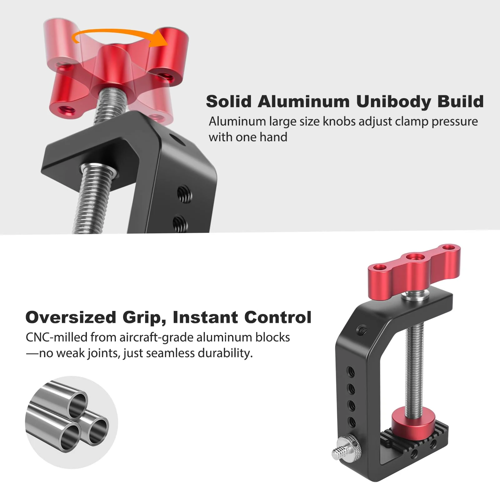 C Clamp Desk Camera Mount, Aluminum Table C-clamp with 1/4" 3/8" Thread, Desktop DSLR Mount for Photo Studio Video Camera, Light Stand, Desk, Rods, Shelves, Bike, Max Clamp 2.36" (62021) - Image 6