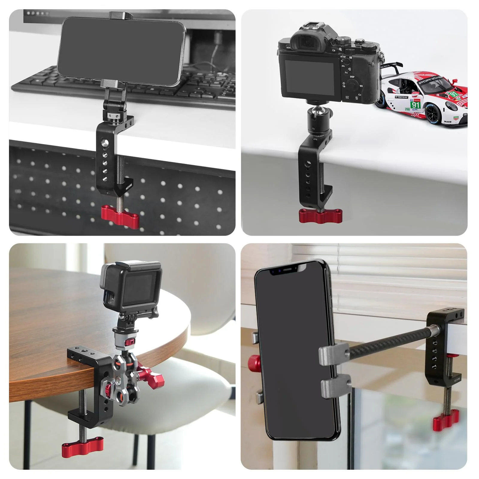 C Clamp Desk Camera Mount, Aluminum Table C-clamp with 1/4" 3/8" Thread, Desktop DSLR Mount for Photo Studio Video Camera, Light Stand, Desk, Rods, Shelves, Bike, Max Clamp 2.36" (62021) - Image 7