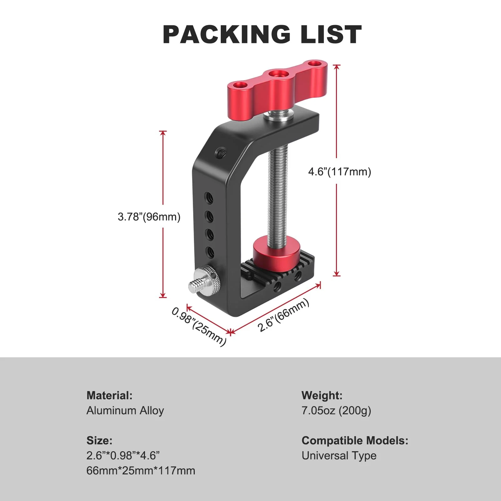 C Clamp Desk Camera Mount, Aluminum Table C-clamp with 1/4" 3/8" Thread, Desktop DSLR Mount for Photo Studio Video Camera, Light Stand, Desk, Rods, Shelves, Bike, Max Clamp 2.36" (62021) - Image 8