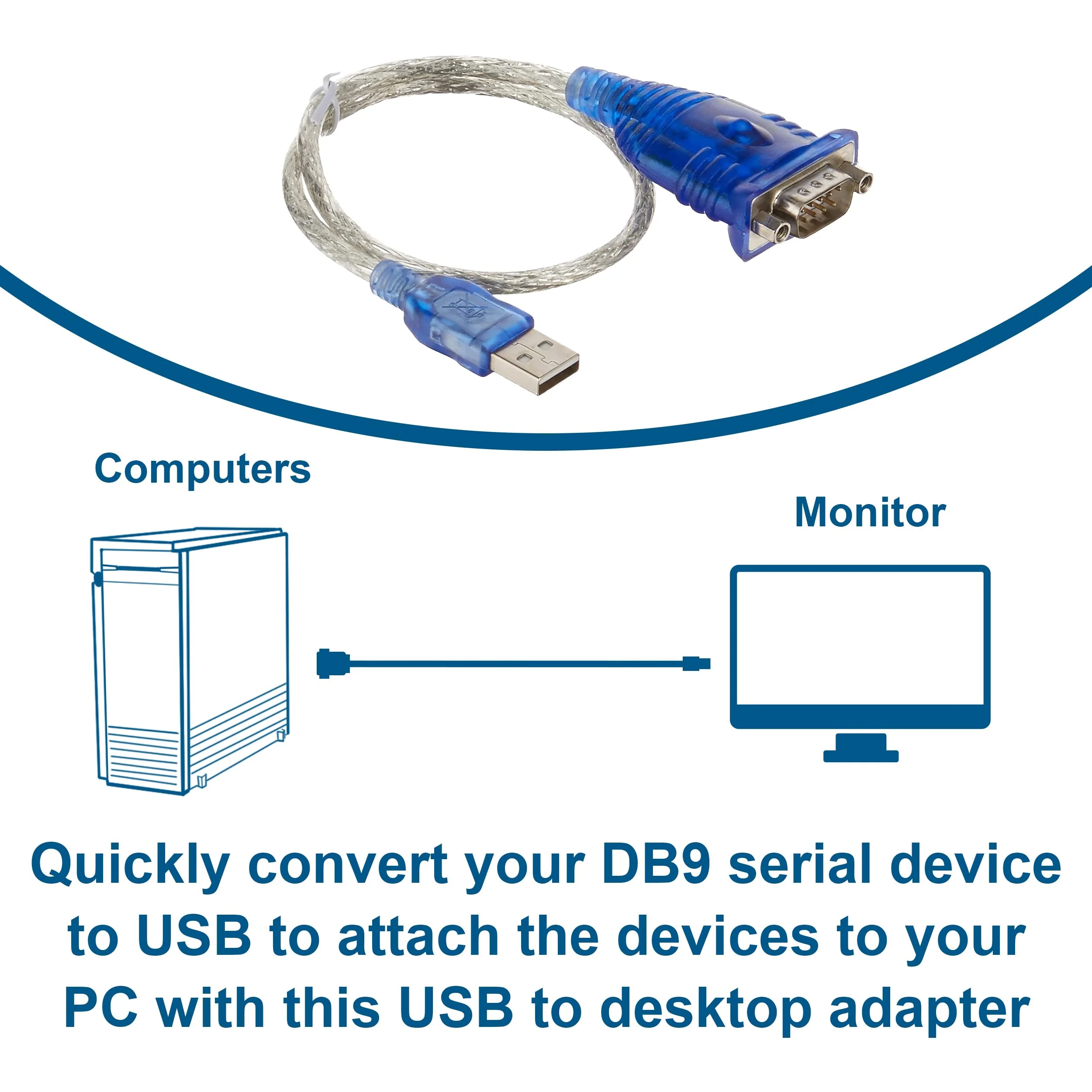C2G Legrand USB to DB9 Serial Adapter Cable, Adapter Cable, USB to Desktop Adapter, 1.5 Foot Adapter Cord, Gray, 1 Count, C2G 26886 USB to DB9 Male Adapter - Image 3
